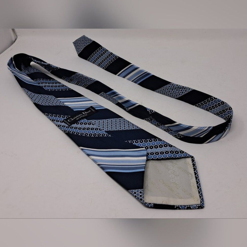 Christian Dior Monsieur Christian Dior Vintage Neck Tie Repp Striped Floral Shades Size ONE SIZE - 9 Thumbnail