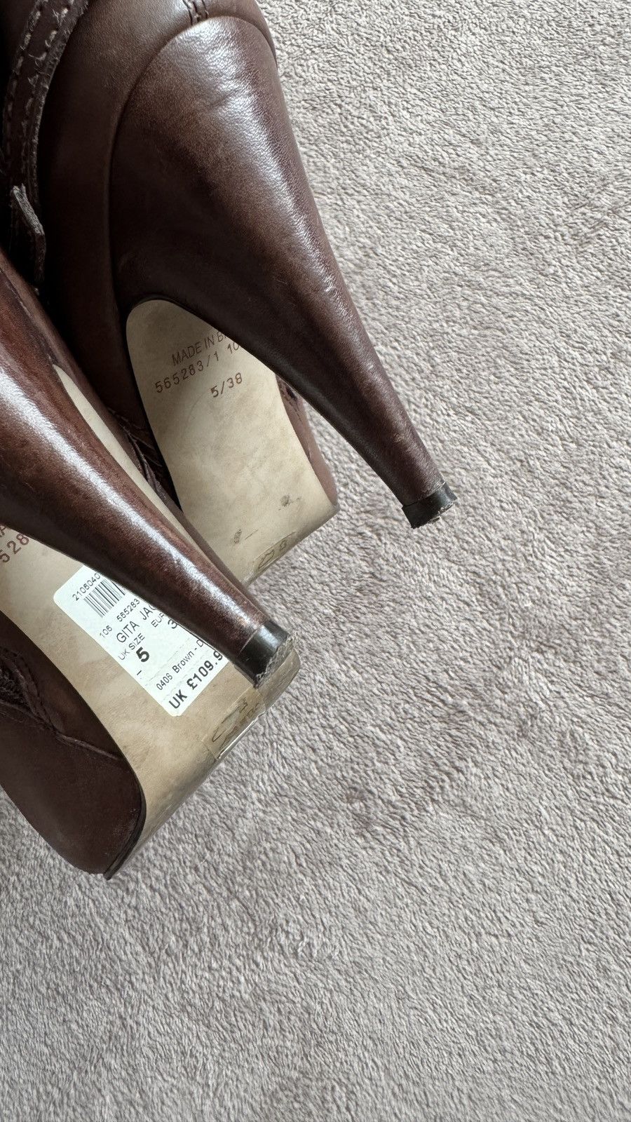 Vintage River Island Vintage High Heeled Strap Brown Leather Boots Size US 9 / EU 42 - 6 Thumbnail