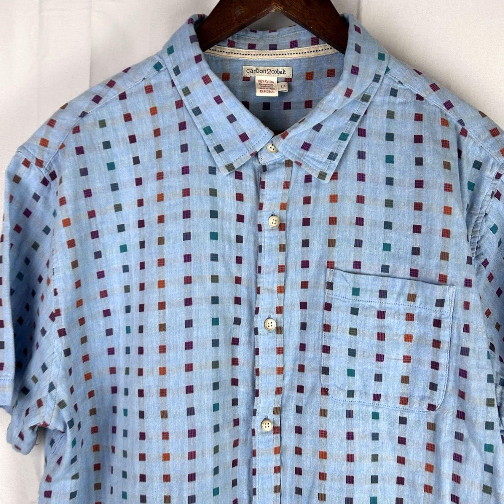 Carbon2Cobalt Carbon 2 Colbalt Mens Button Shirt Blue Geometric Large Tall Cotton Short Sleeve Button-Up Collared Shirt Long Sleeve: N/A Size US L / EU 52-54 / 3 - 2 Thumbnail