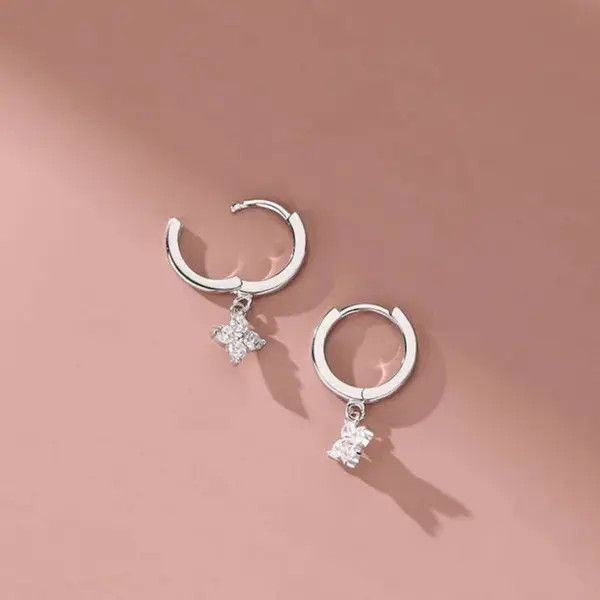 Vintage Zircon Flower Pendant Hoop Earring (1pairs） Size ONE SIZE - 3 Thumbnail