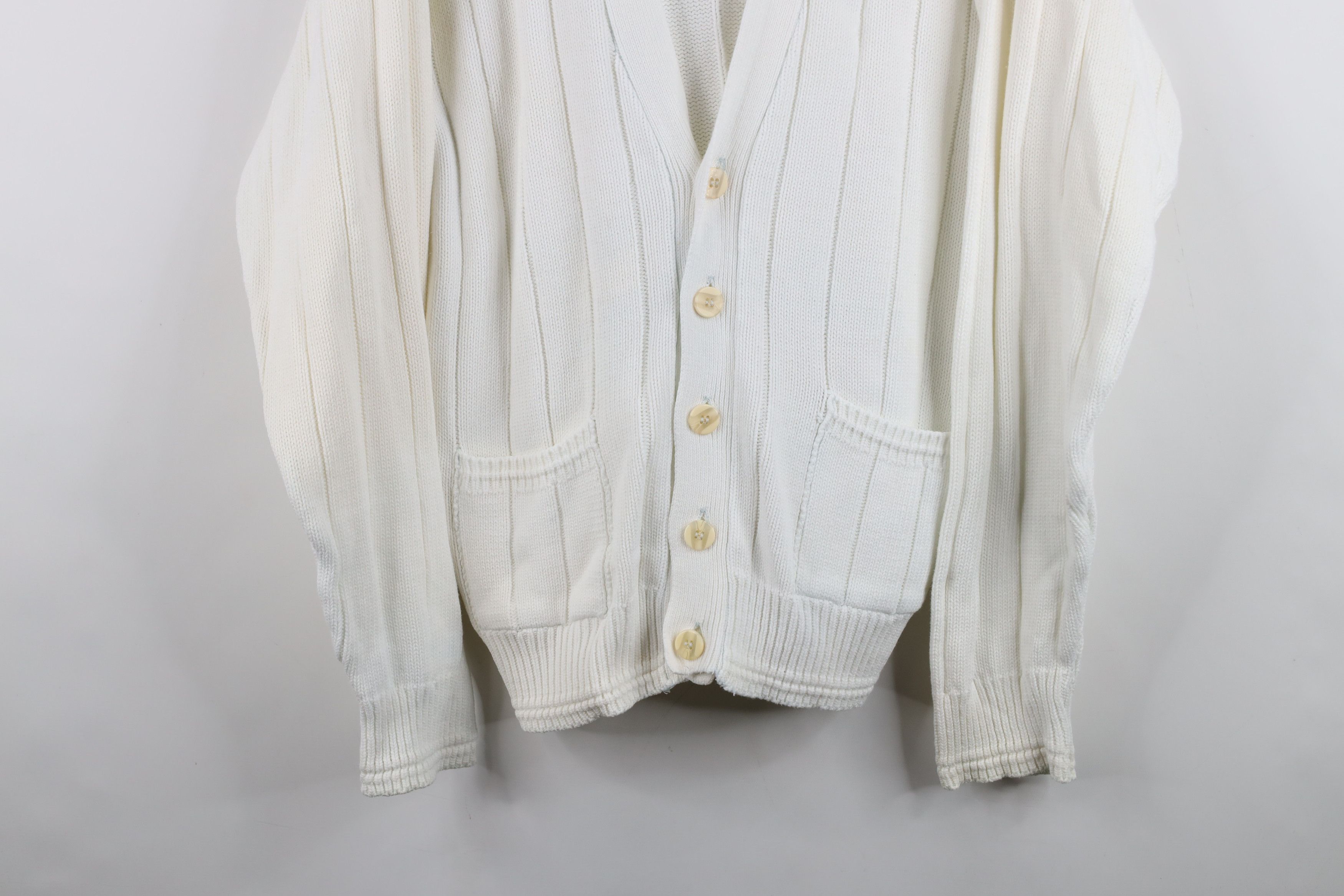 Vintage Vintage 90s Streetwear Ribbed Knit Cardigan Sweater White Size US M / EU 48-50 / 2 - 3 Thumbnail
