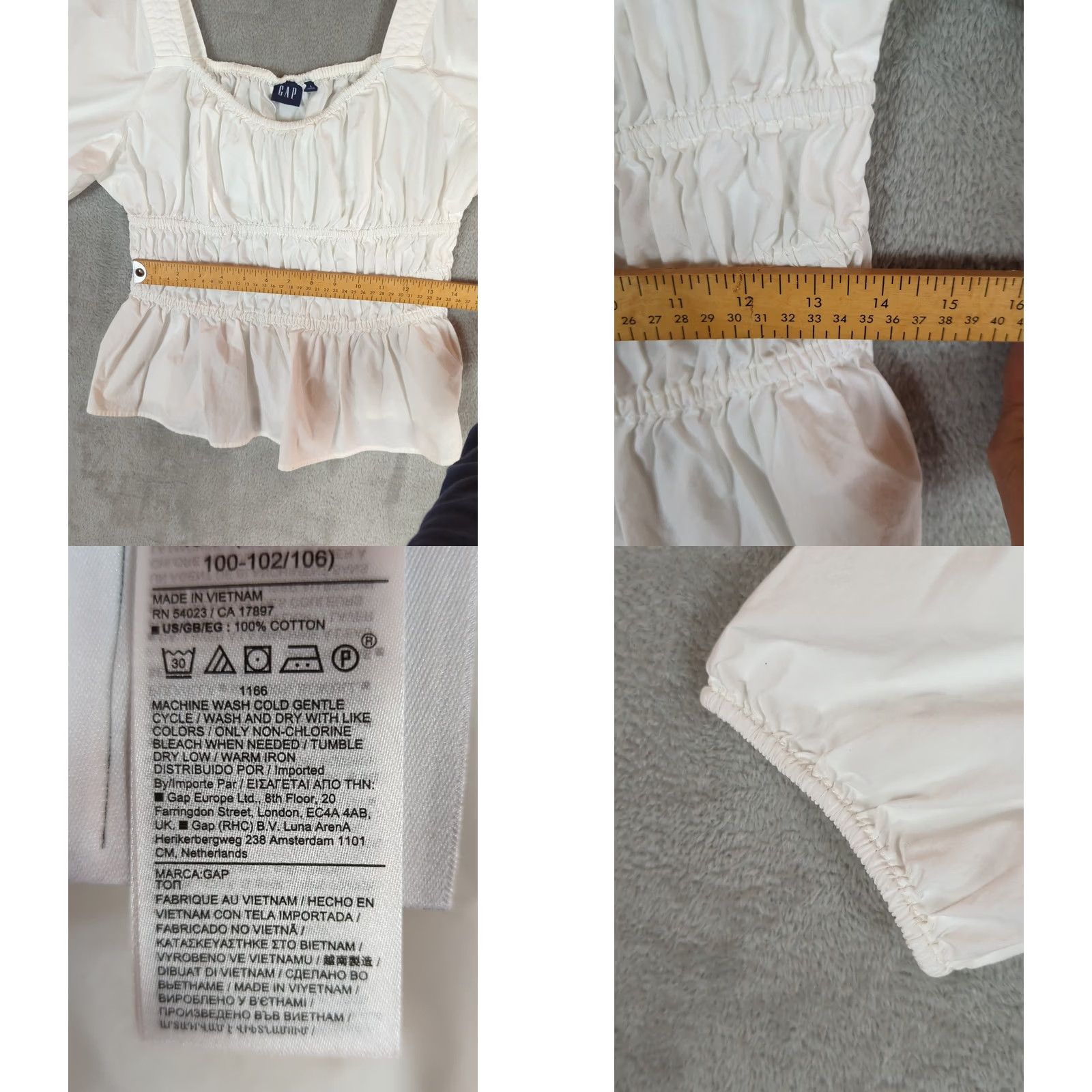 Gap Gap White Puff Sleeve Crop Top Blouse L Slim Casual Peasant Boho Cotton 100% Size L / US 10 / IT 46 - 8 Thumbnail