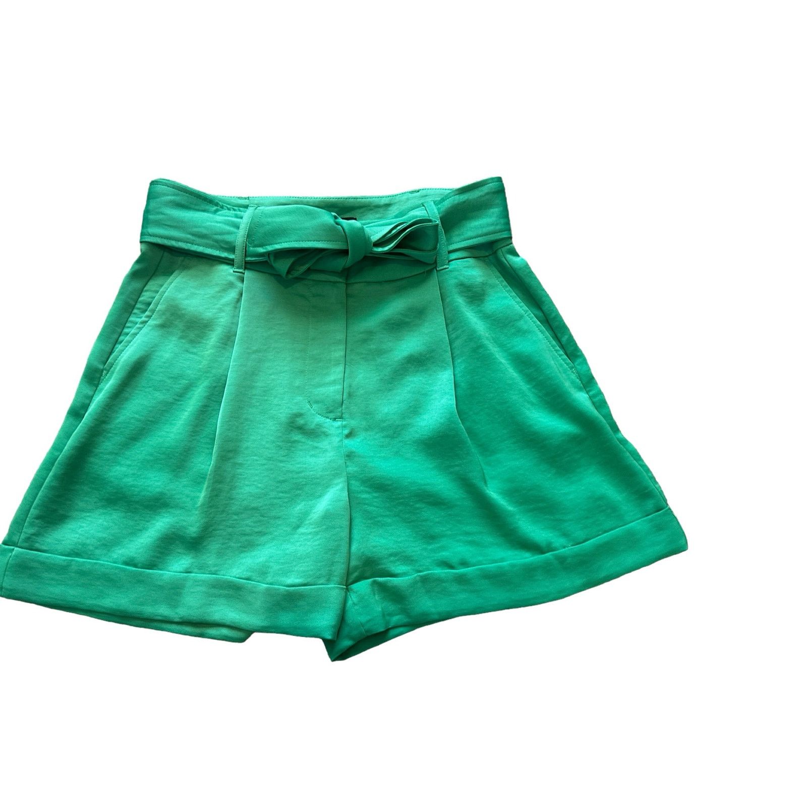 Express Express Womens 4 Shortie Super High Rise Green Belted Shorts Size 27" / US 4 / IT 40 - 3 Thumbnail