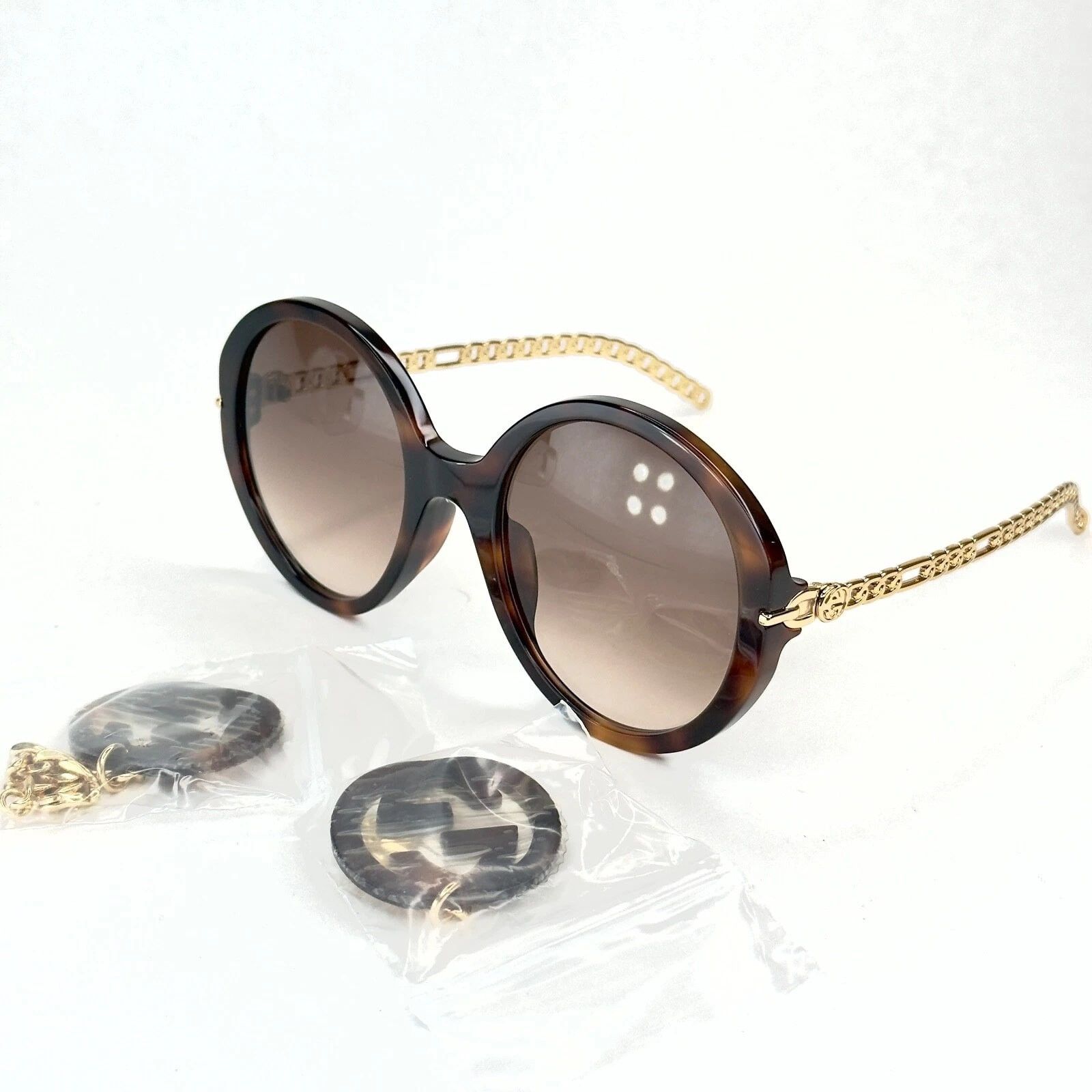 Gucci GUCCI GG0726S CHAIN 0726 Gold Brown Metal Round 002 Size ONE SIZE - 11 Thumbnail