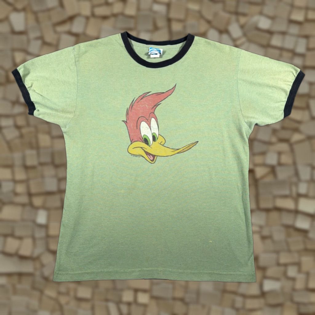 Vintage VINTAGE Woody Woodpecker Shirt Adult LARGE Green Cartoon Portrait Ringer USA Y2K Size US L / EU 52-54 / 3 - 1 Thumbnail
