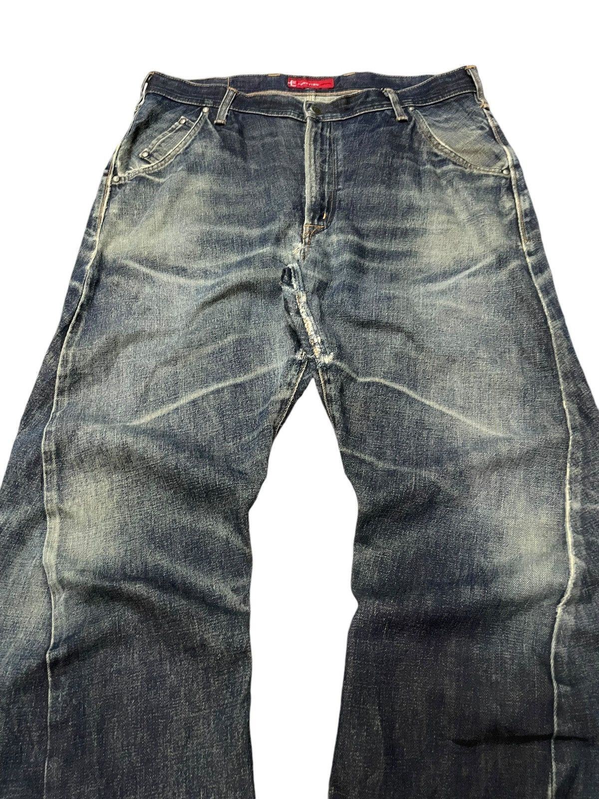 Edwin × Le Grande Bleu (L.G.B.) × Vintage 2000s Edwin Engineered E Function Curved Leg Aging Jeans Size US 36 / EU 52 - 6 Thumbnail