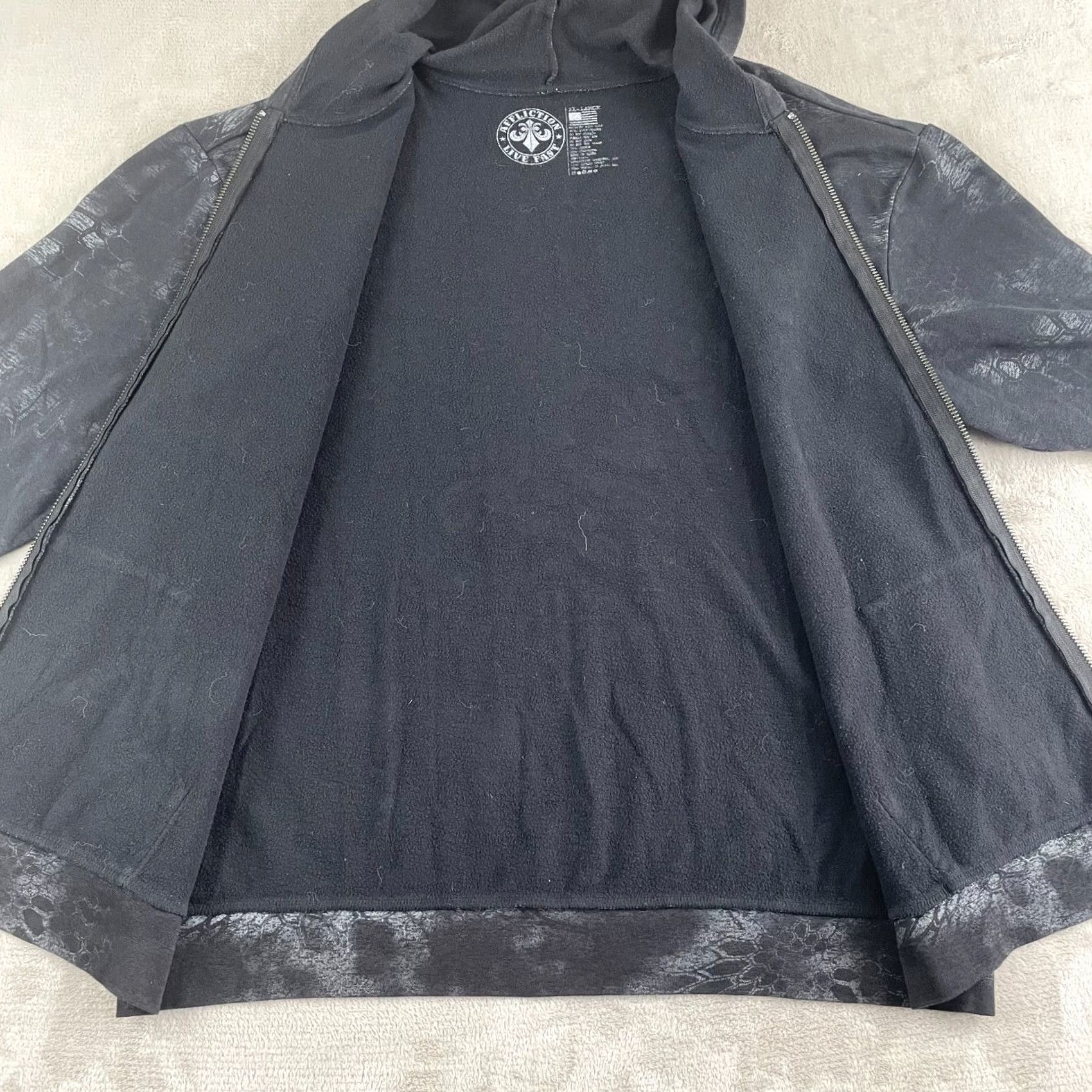 Affliction Affliction Hoodie Men 2XL Black AOP Spirit Of A Warrior Eagle CHRIS KYLE FROG Geometric Zipper Full Zip Distressed Mens Size US XXL / EU 58 / 5 - 3 Thumbnail