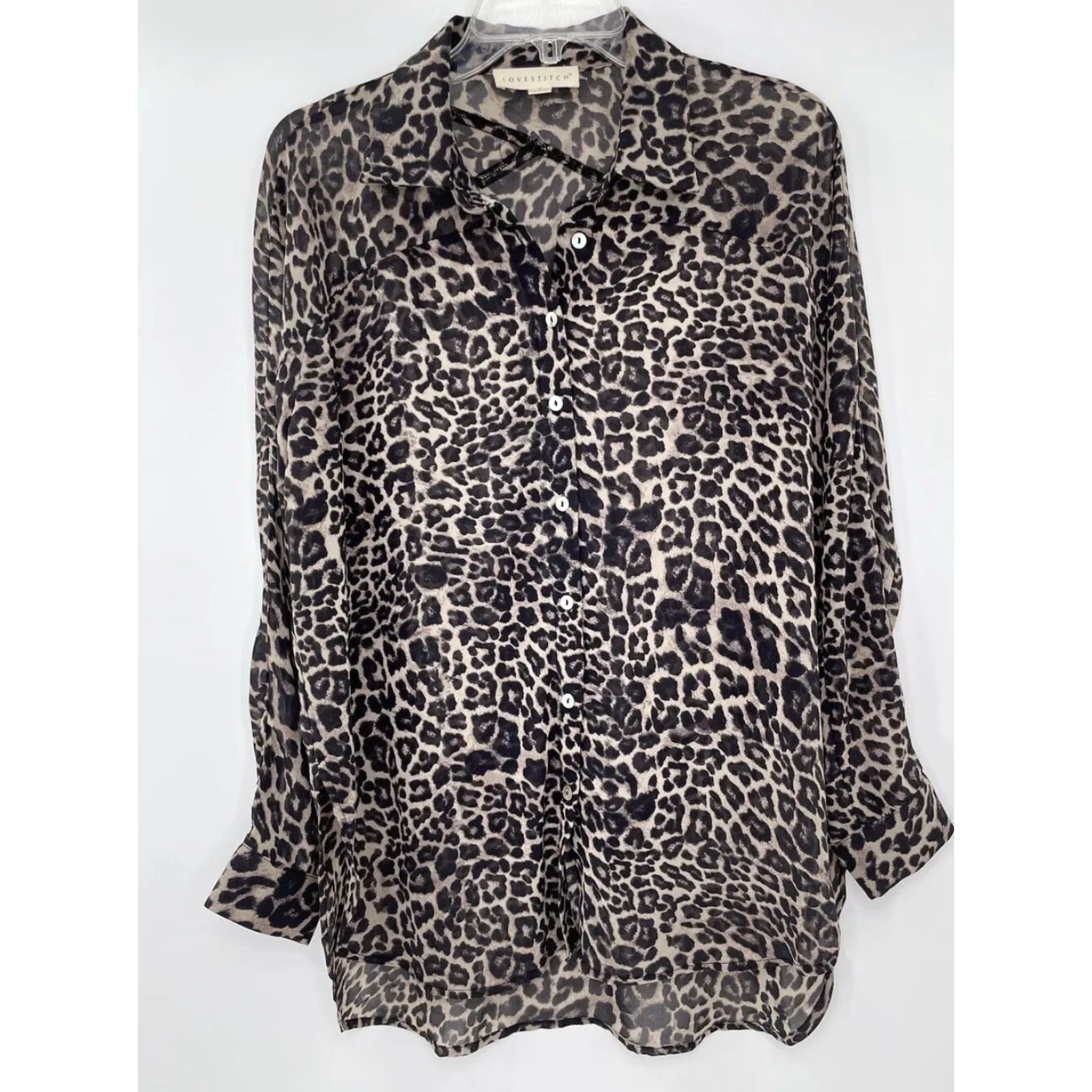Vintage Lovestitch Cheetah Print Button Up Shirt Women Small Chiffon Sheer Collared Long Sleeve Beige Size S / US 4 / IT 40 - 2 Thumbnail