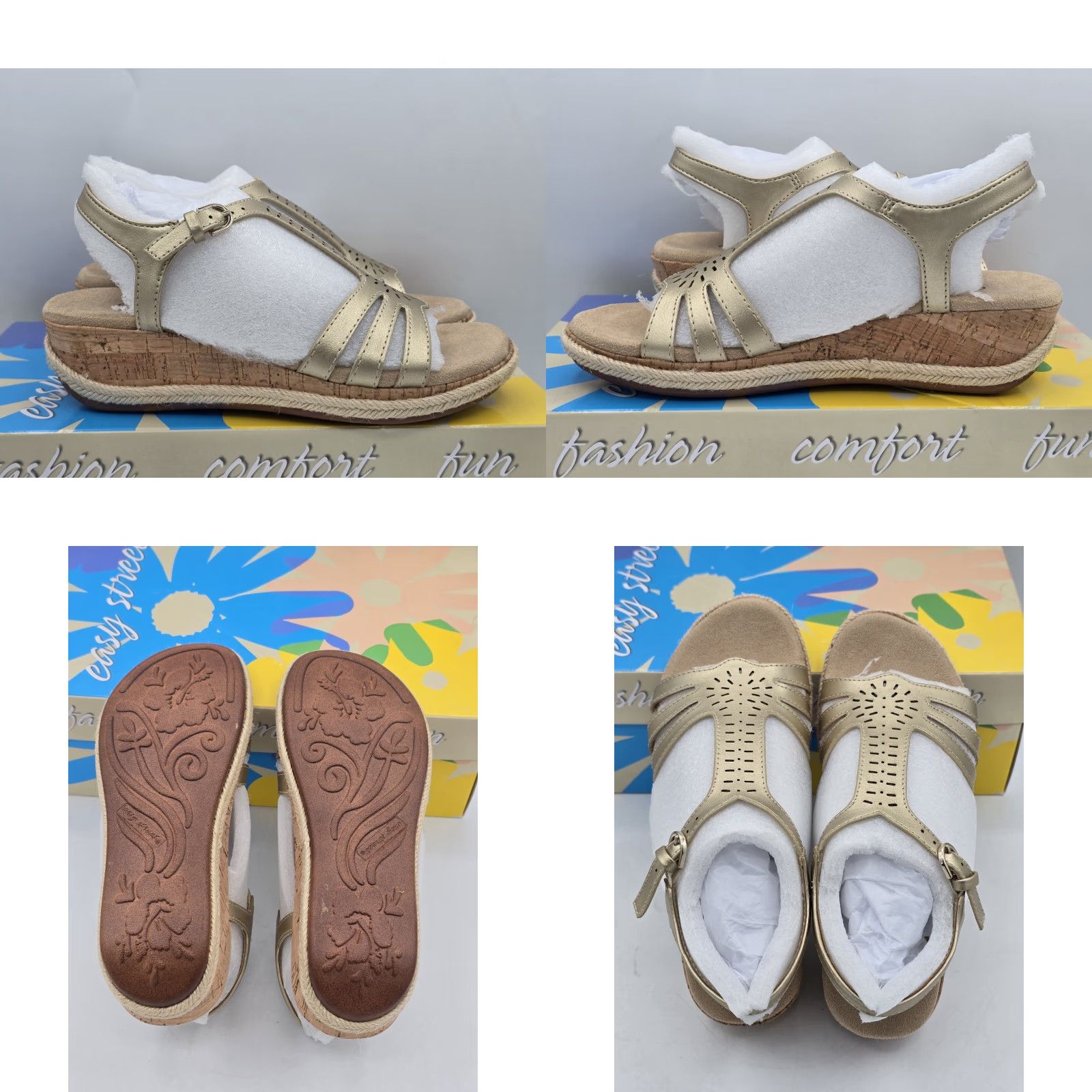 Vintage Easy Street Women's Dorinda Wedge Sandal Sz 5 M Gold NIB Size US 5 / IT 35 - 8 Thumbnail