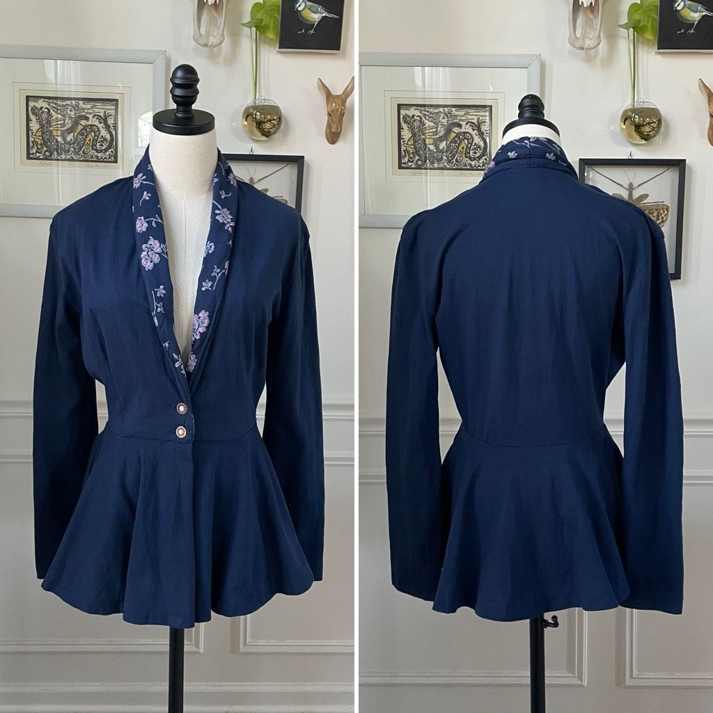 Vintage Vintage 80s IN2 Peplum Cardigan Jacket Dark Blue M Size M / US 6-8 / IT 42-44 - 1 Thumbnail