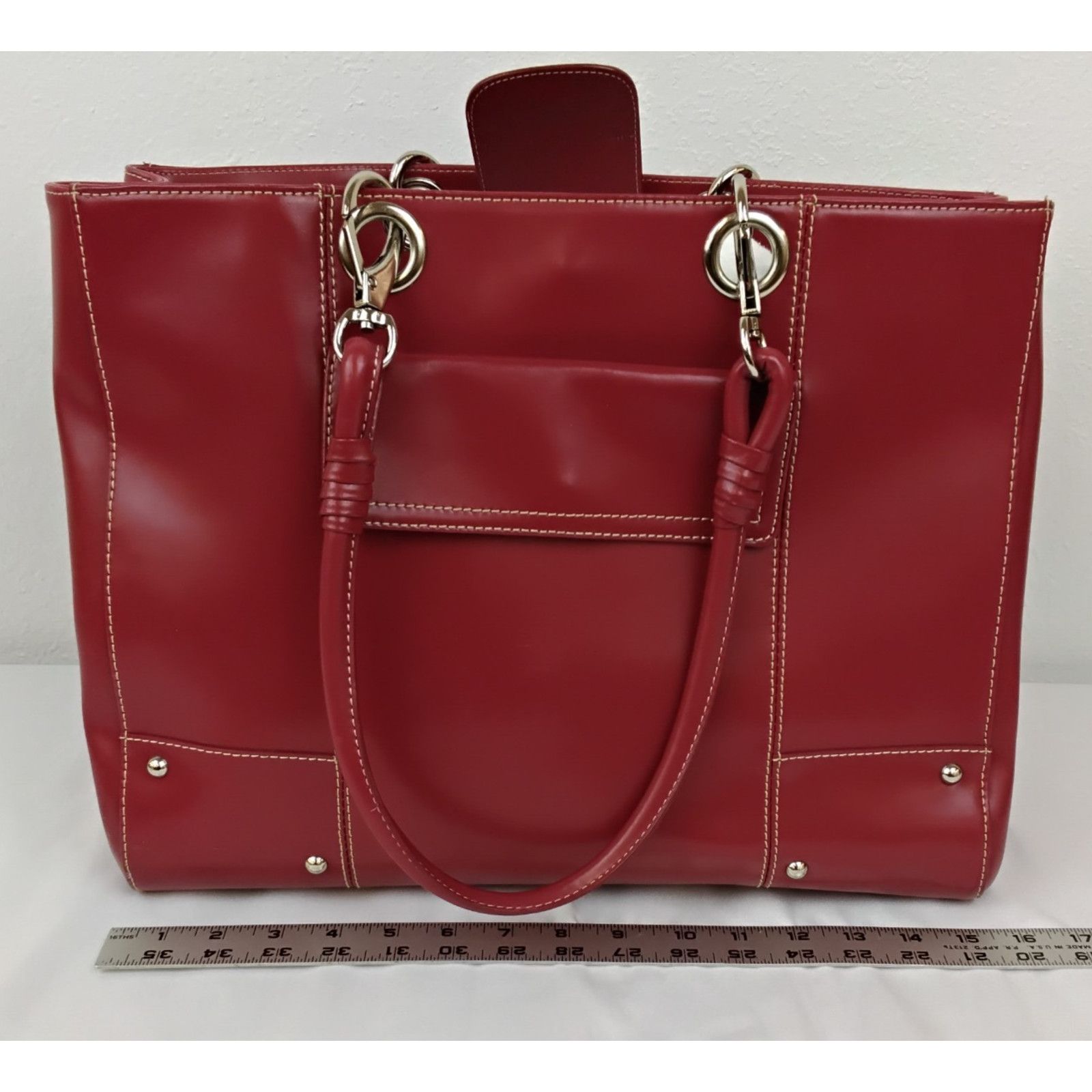 Wilsons Leather Wilson's Leather Large Tote Bag Purse Red Leather Size ONE SIZE - 15 Thumbnail