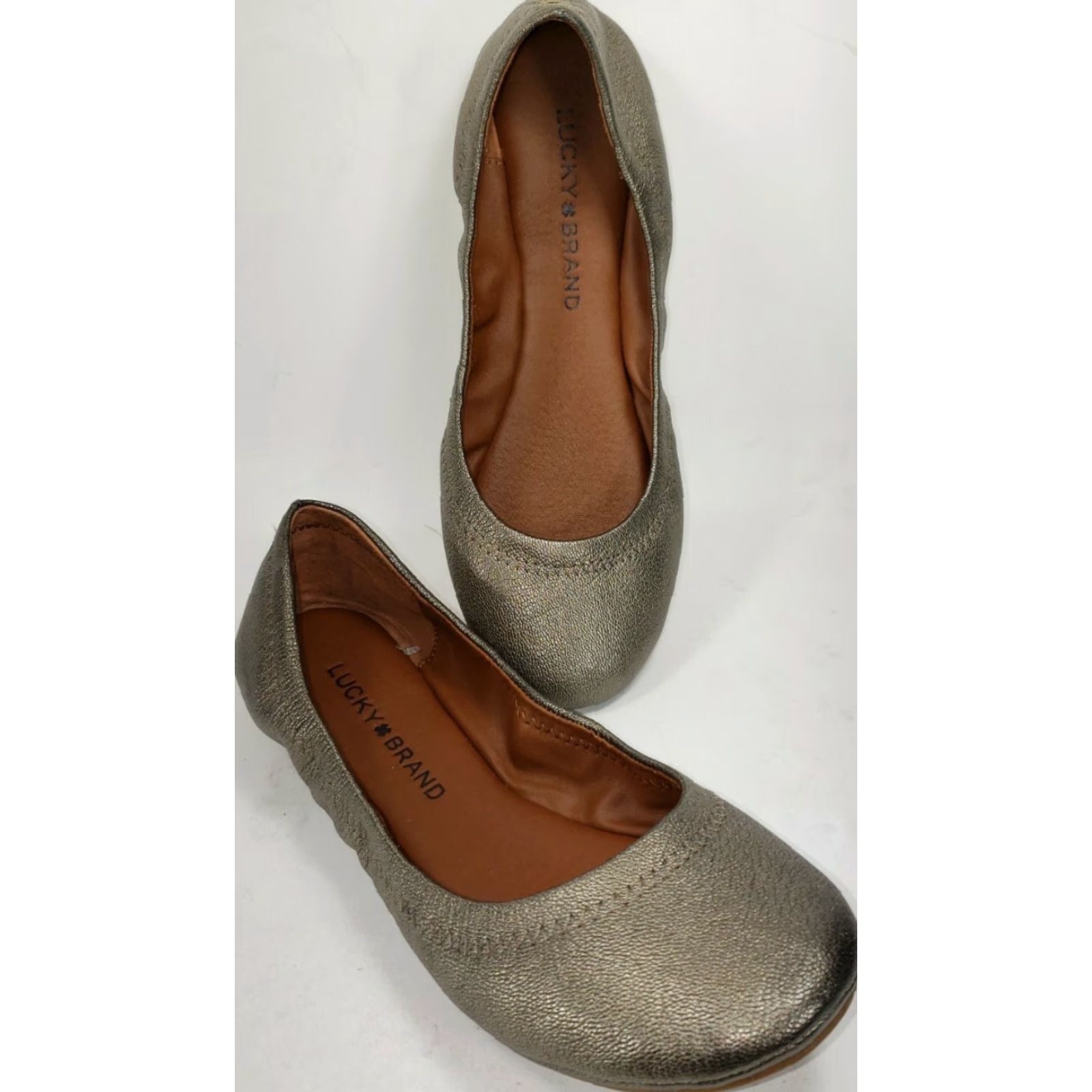 Lucky Brand Lucky Brand Ballet Flats Women US 6 M Pewter Metallic Leather Flat Slip-On Comfortable Cushioned Lined Padded Solid Pattern Barn 6M Size US 6 / IT 36 - 4 Thumbnail