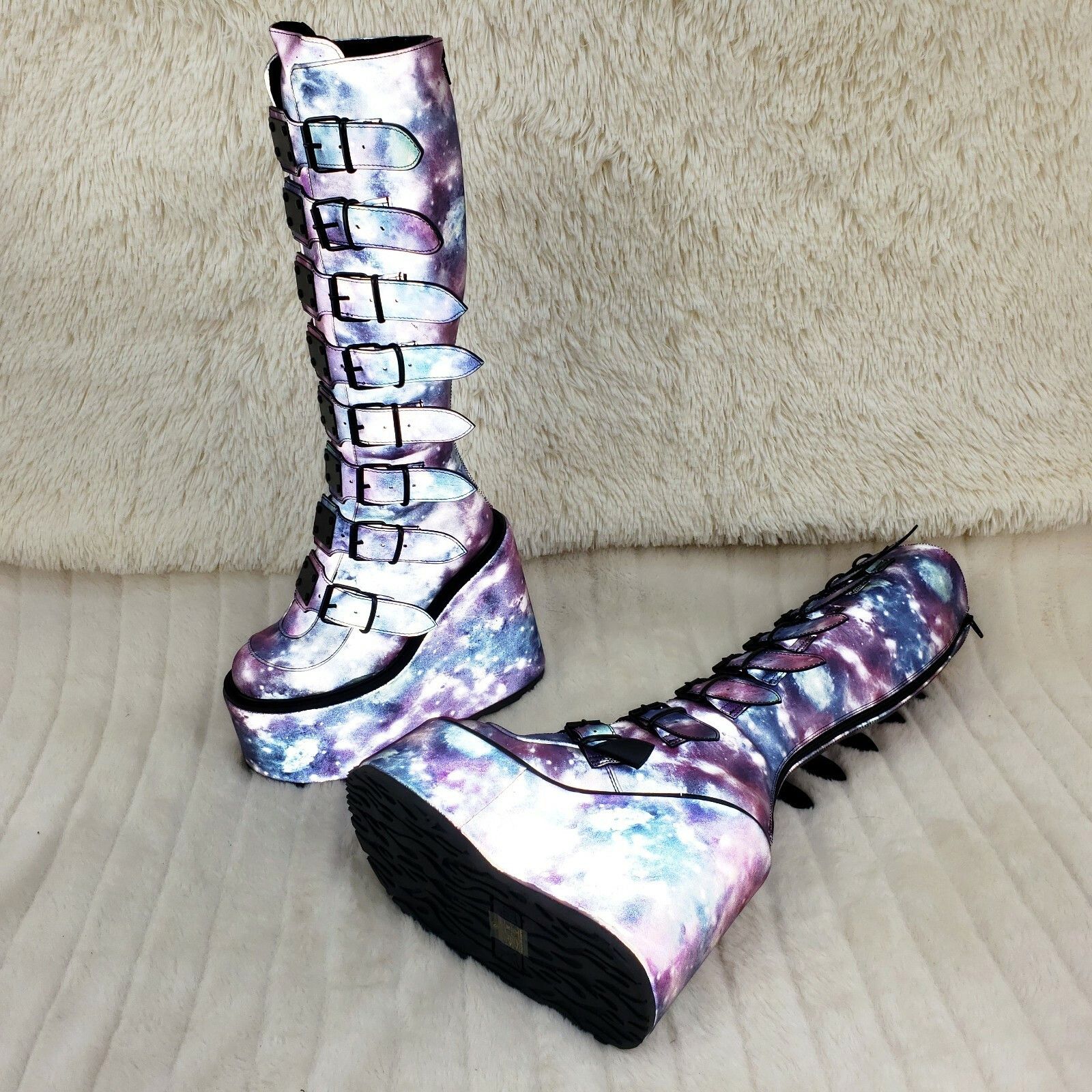 Demonia Cult DEMONIA Swing 815 Reflective Cosmic Goth Knee Boot 5.5" Plat Size US 6 / IT 36 - 4 Thumbnail