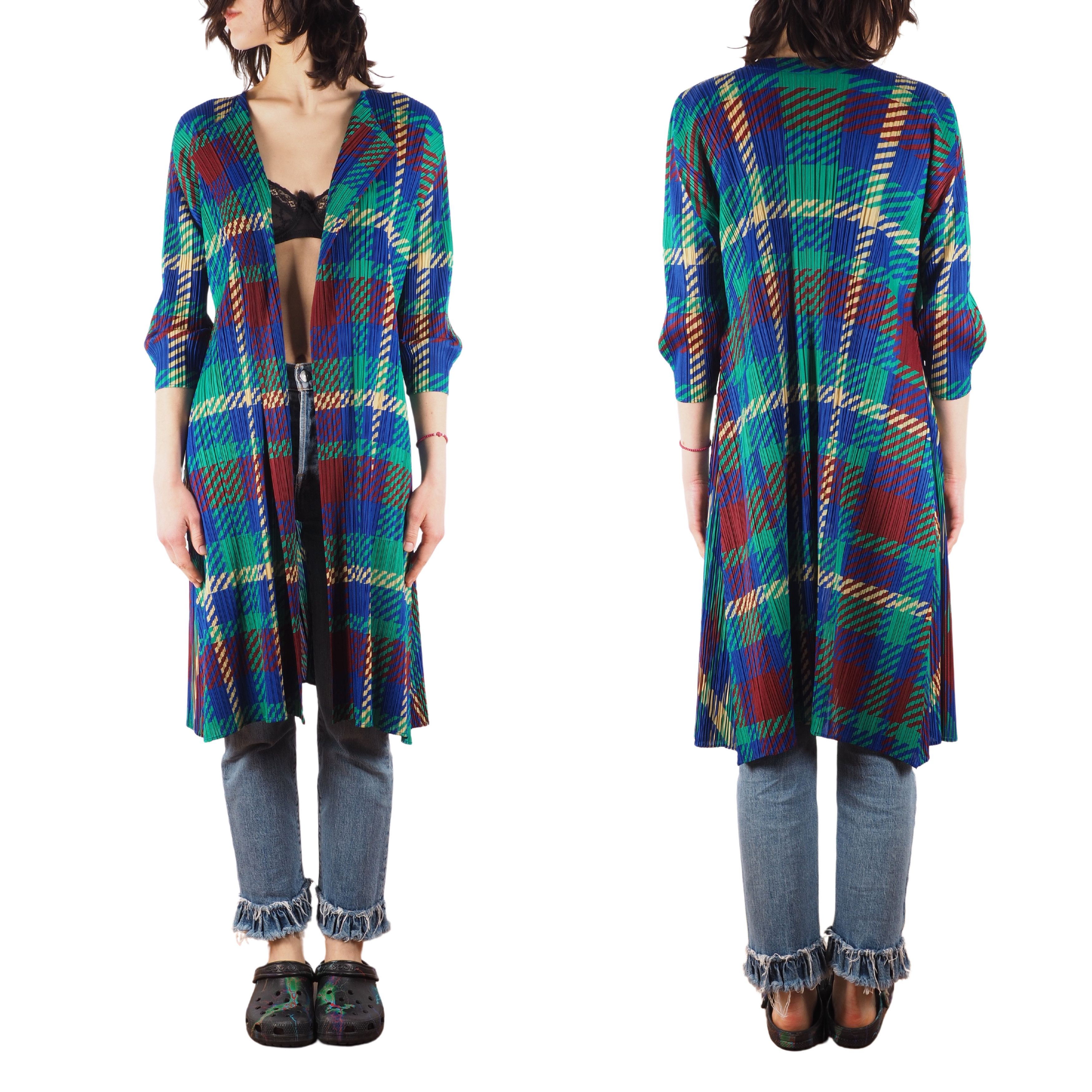 Issey Miyake PLEATS PLEASE ISSEY MIYAKE Open Plaid Long Cape Cardigan Size ONE SIZE - 1 Thumbnail