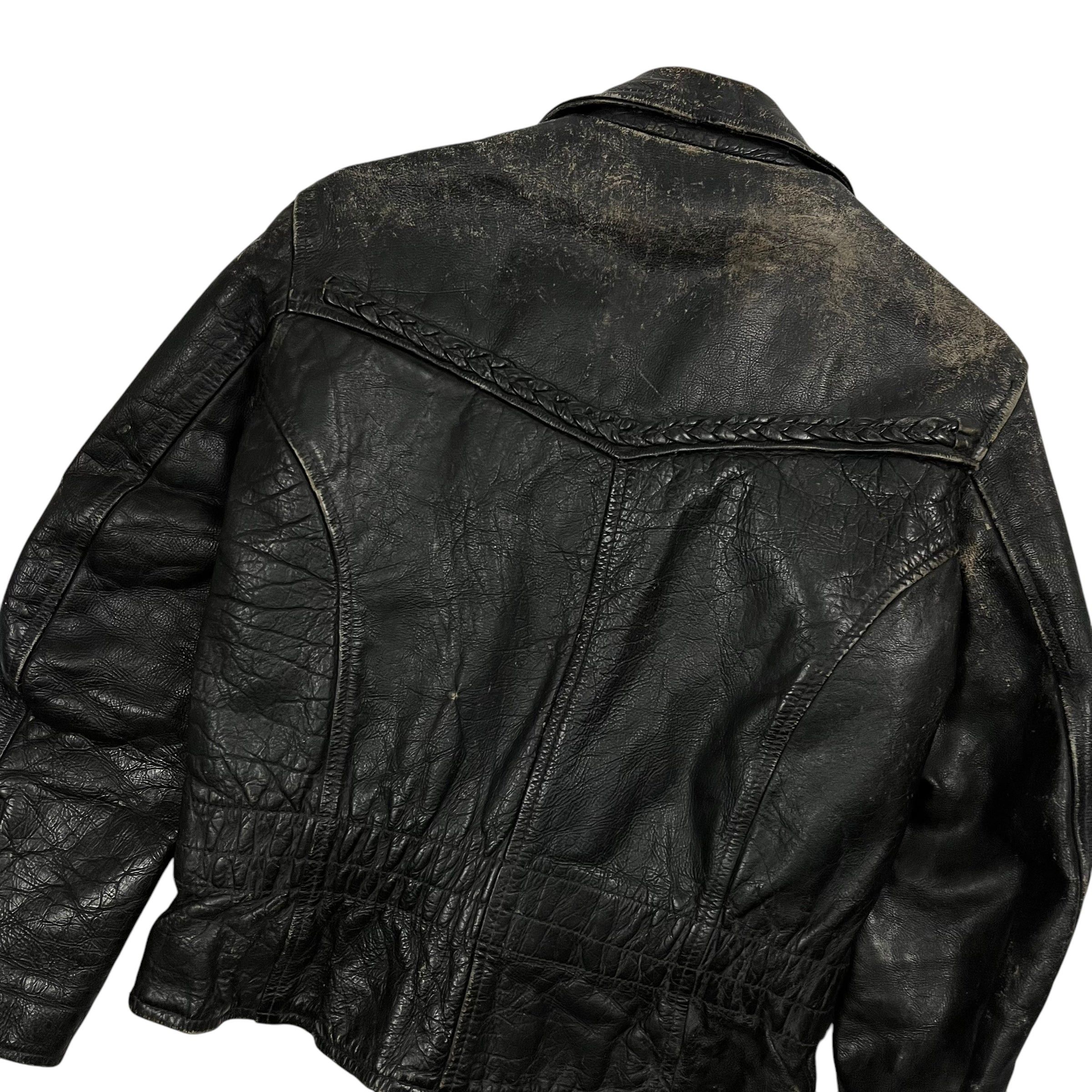 Vintage Cropped Leather Belted Bike Jacket - Size S Size US S / EU 44-46 / 1 - 6 Thumbnail