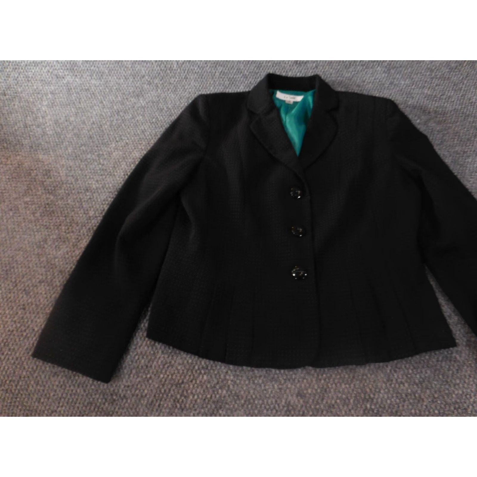 Vintage Le Suit Blazer Jacket 12 Black Button Long Sleeve Polyester Women Regular Mature Basic Designer Fall Winter Size XL / US 12-14 / IT 48-50 - 4 Thumbnail