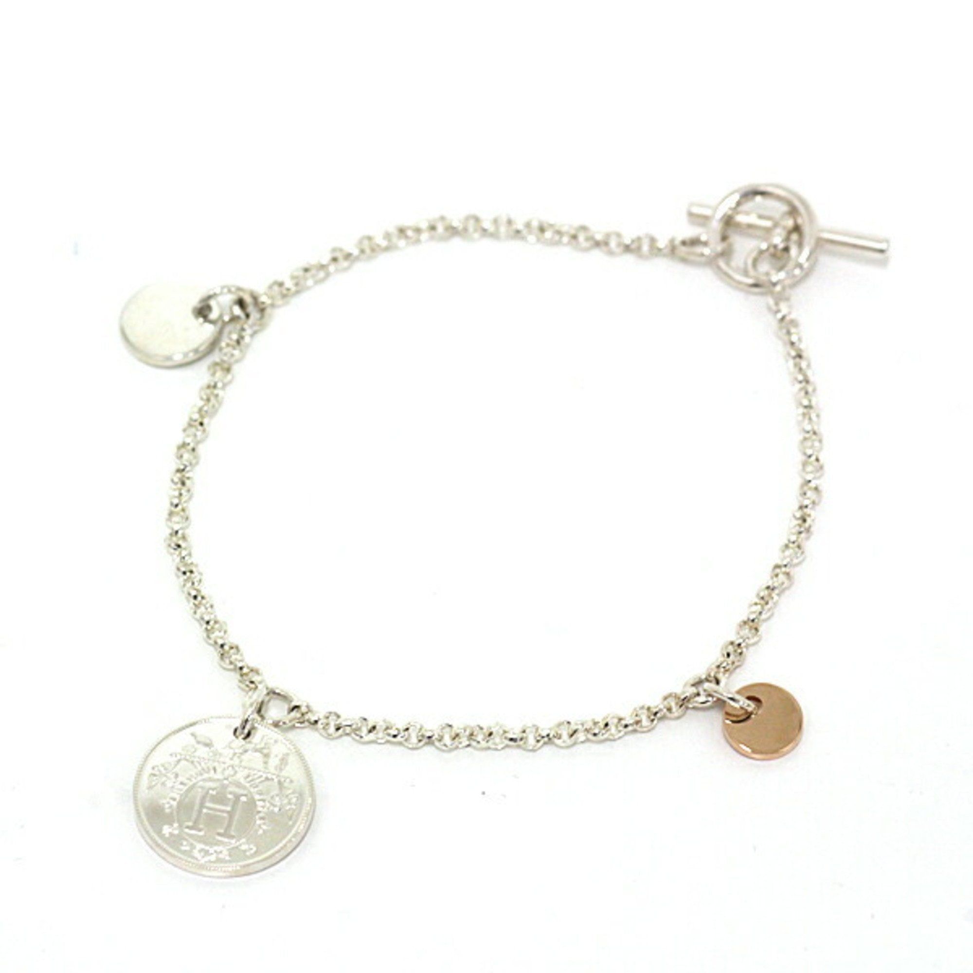 image of Hermes Bracelet Ex-Libris Pm Silver / Pink Gold Toggle Clasp Overall Length Approx. 16.5Cm Inner Di