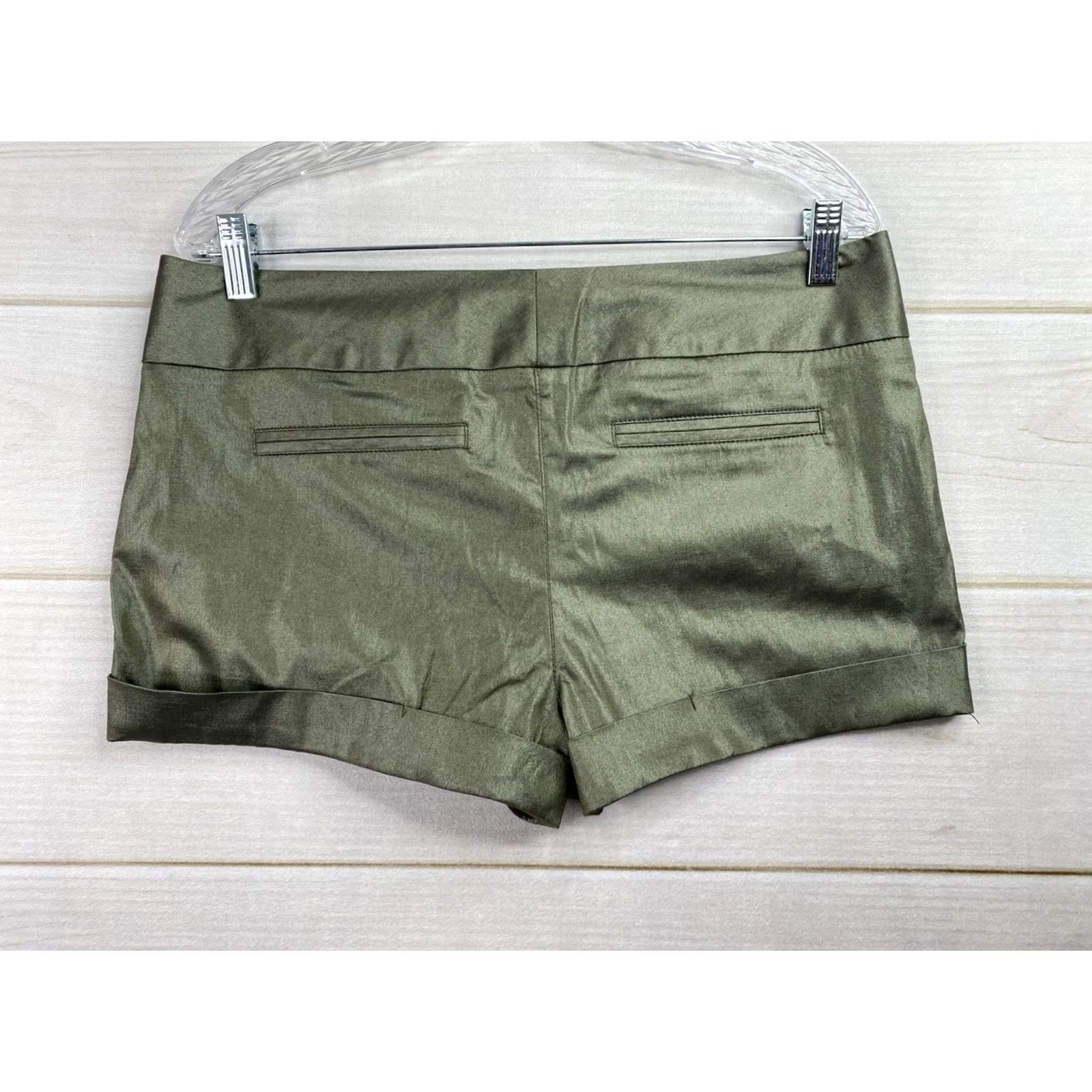 Vintage Vtg Charlotte Russe Shorts 10 Green Shimmer Mid Rise Hot Pants Shirt Womens 90s Y2K Fashion Shorts Size 32" / US 10 / IT 46 - 7 Thumbnail
