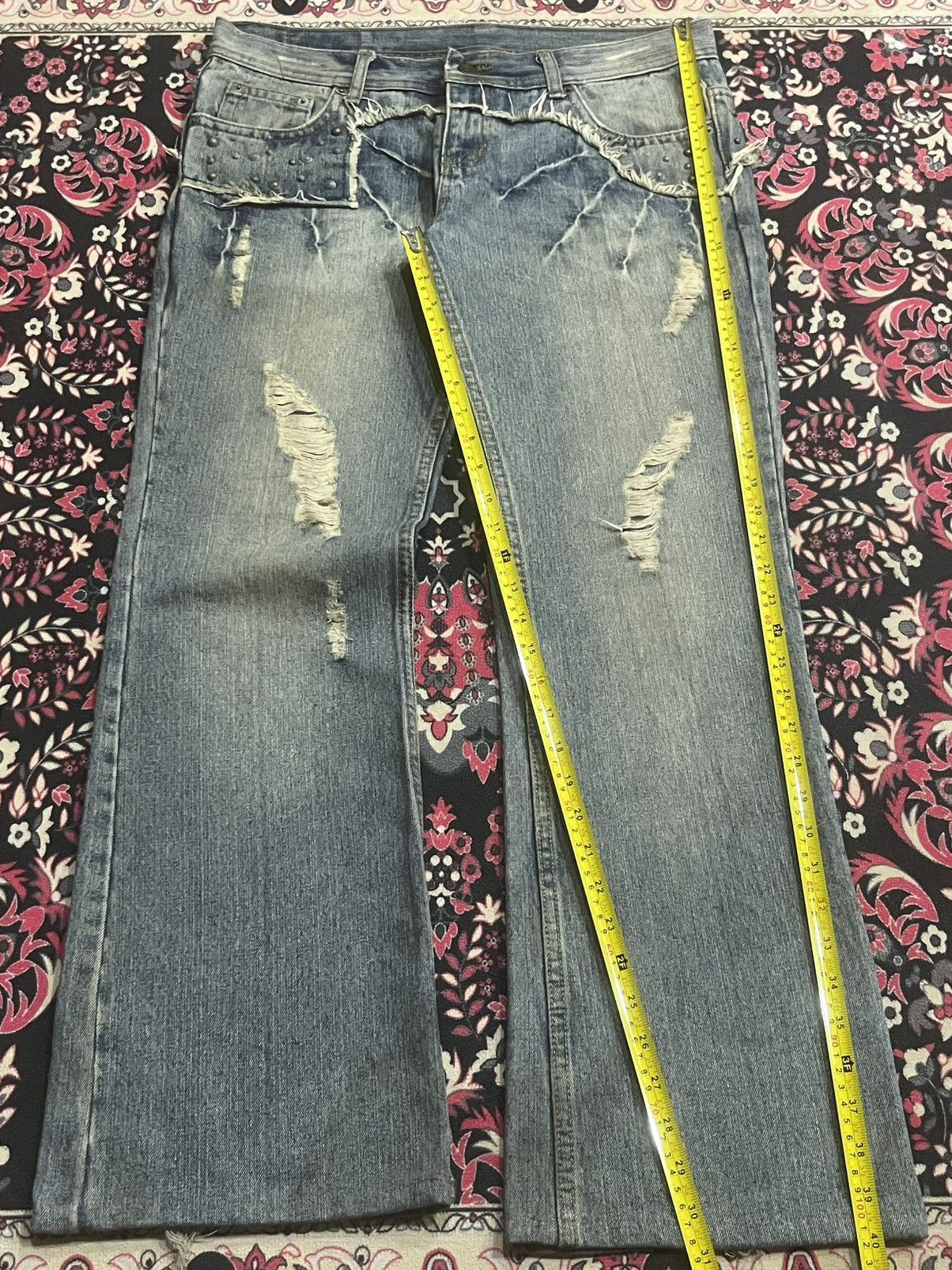 If Six Was Nine Japan Edge Rupert Spider Web Distressed Studded Flare Jeans Size US 34 / EU 50 - 11 Thumbnail