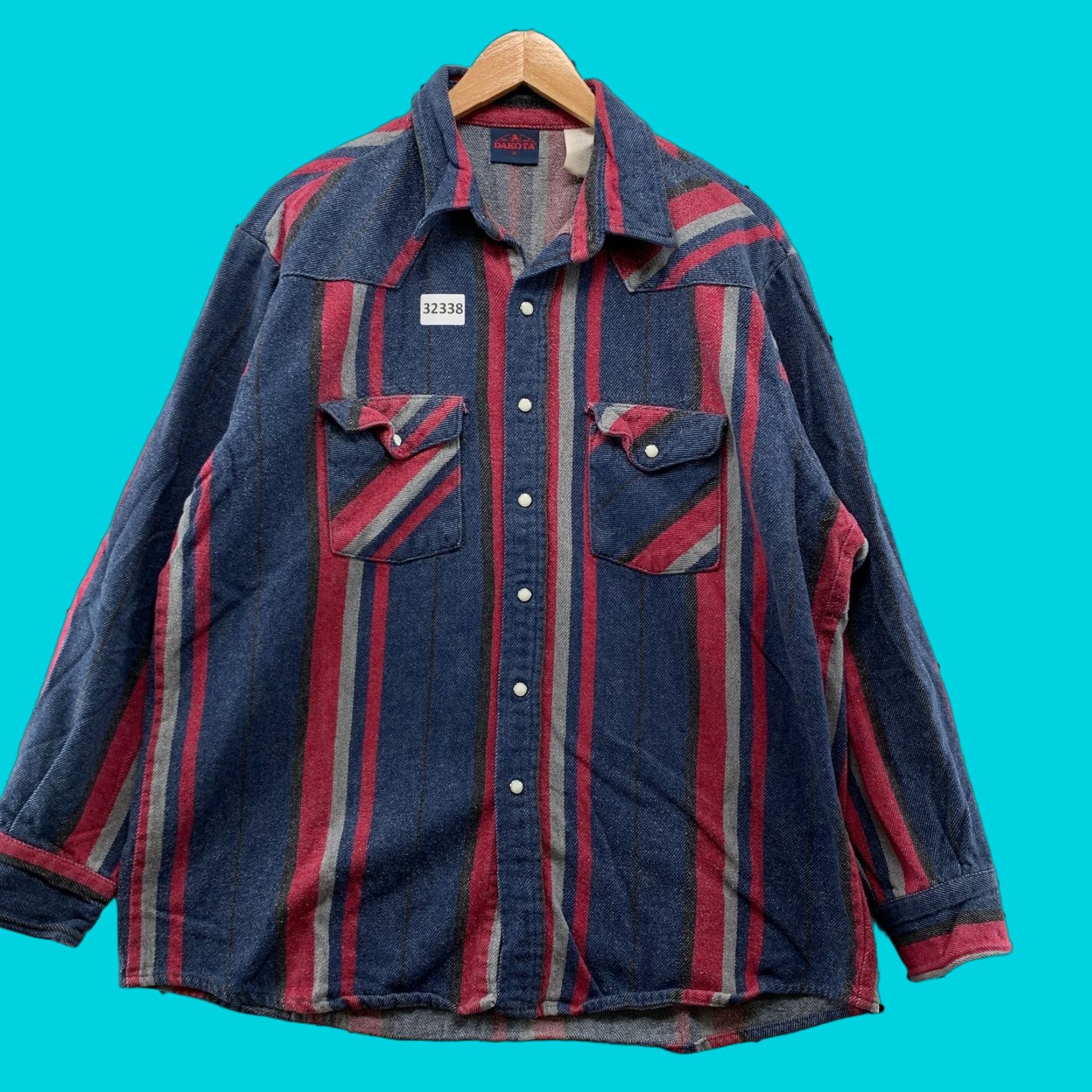 BB Dakota VINTAGE Dakota Five Brothers Snap Western Shirt Mens XL Blue Red Striped Made USA 24x29 Western Men's XL Blue Red Stripe 90s style Size US XL / EU 56 / 4 - 1 Thumbnail