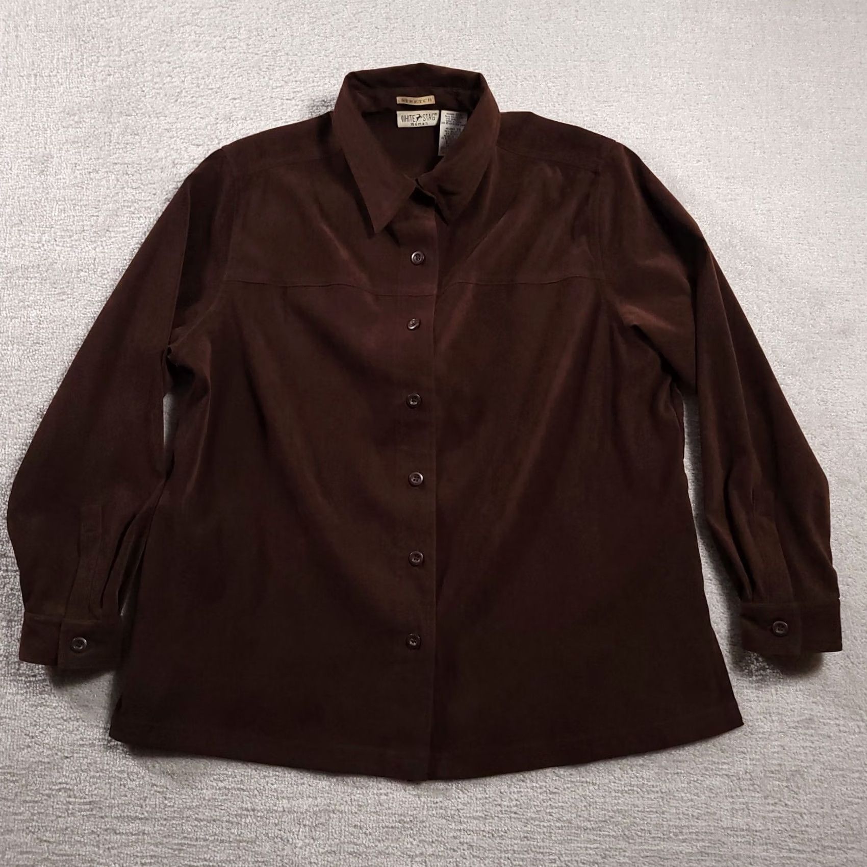 Vintage VINTAGE White Stag 2 Piece Set Button Up Shirt Skirt Brown L/S Suede Women 18W 90s Business Formal Travel - Womens Size M / US 6-8 / IT 42-44 - 3 Thumbnail