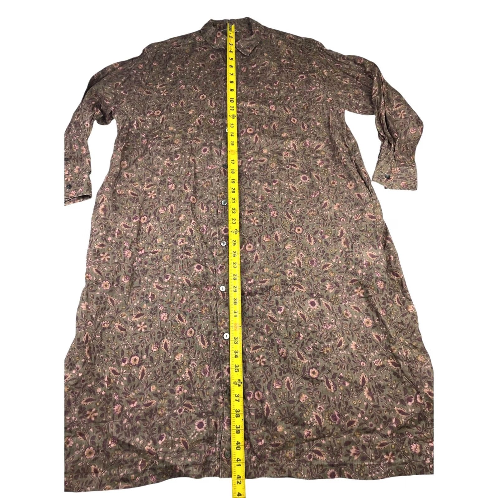 Vintage VINTAGE Ichi Antiques Women’s Dress Linen Kaftan Casual Midi Brown/Purple Floral One Size Regular Size ONE SIZE - 6 Thumbnail