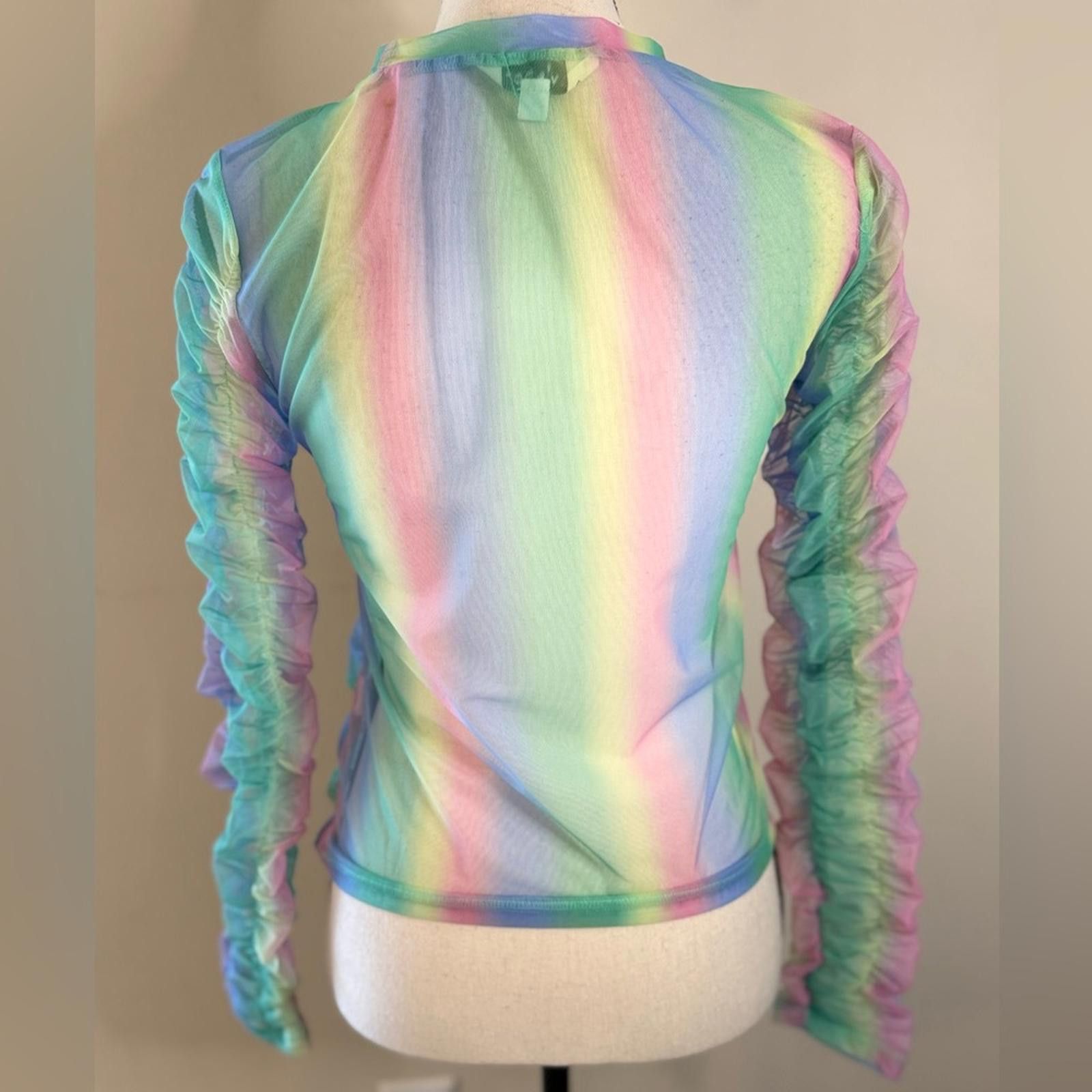 Other Davi & Dani pastel rainbow striped sheer ruched top SZ M Size M / US 6-8 / IT 42-44 - 4 Thumbnail