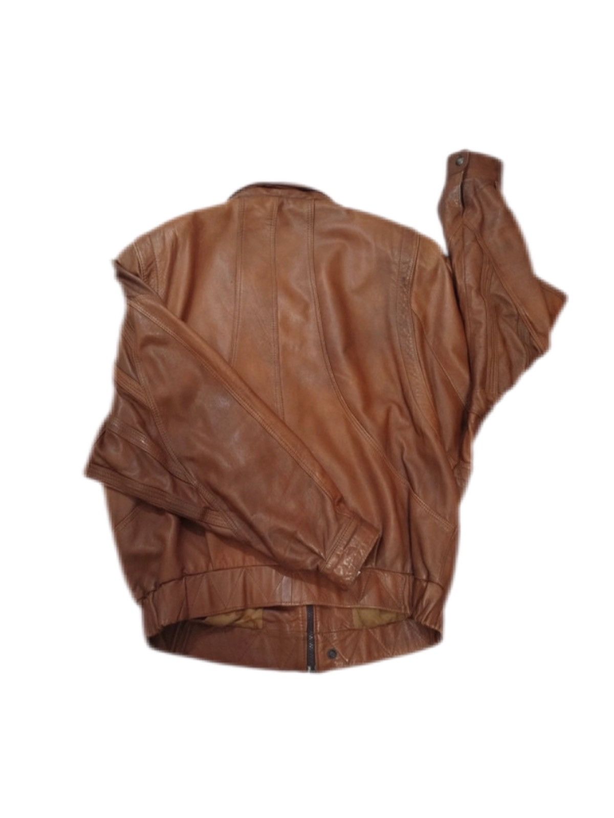 Designer × Vintage 80s Faded camel Brown chunky Leather Oversized bomber jacket Size US XL / EU 56 / 4 - 2 Thumbnail