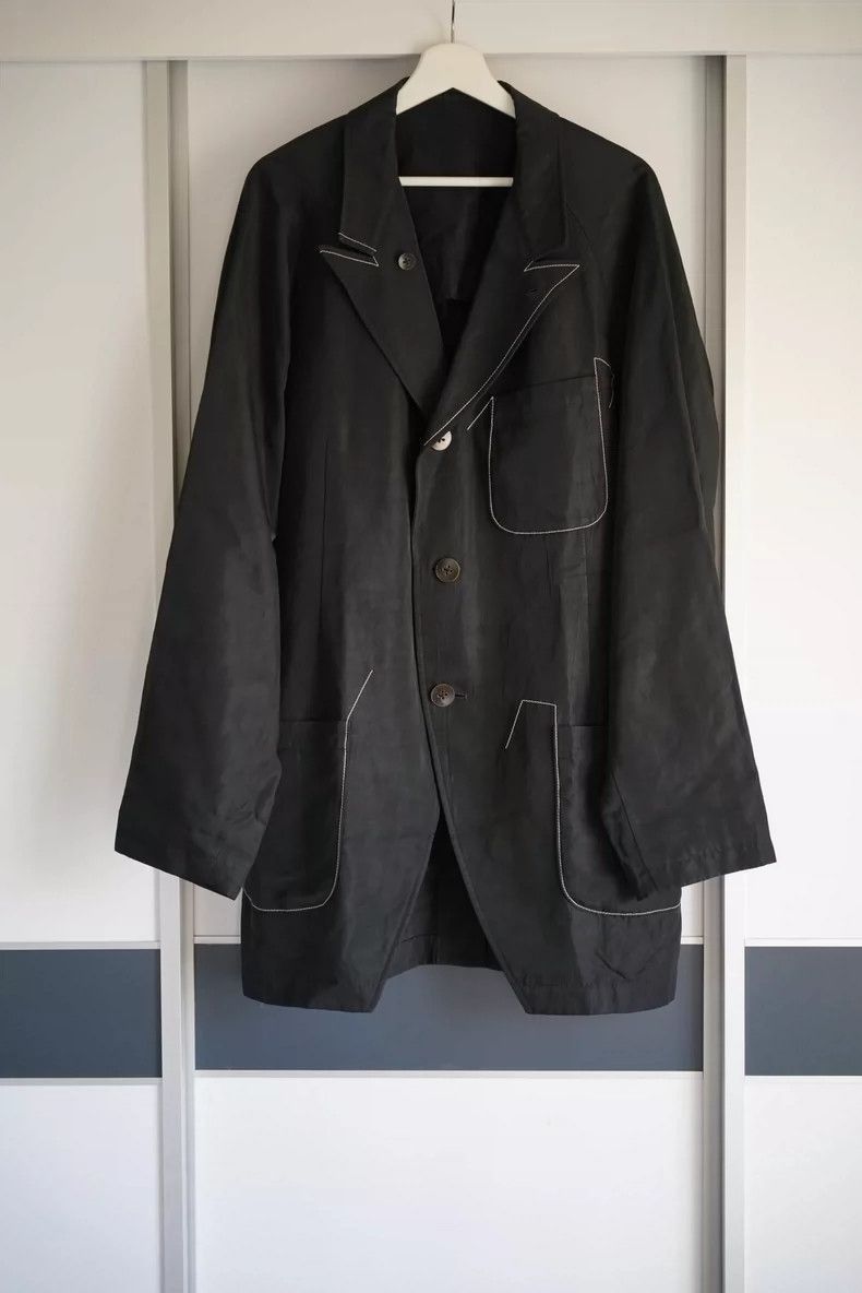 Yohji Yamamoto Yohji Yamamoto Yohji Yamamoto Long Jacket with White Stitc Size US M / EU 48-50 / 2 - 1 Thumbnail