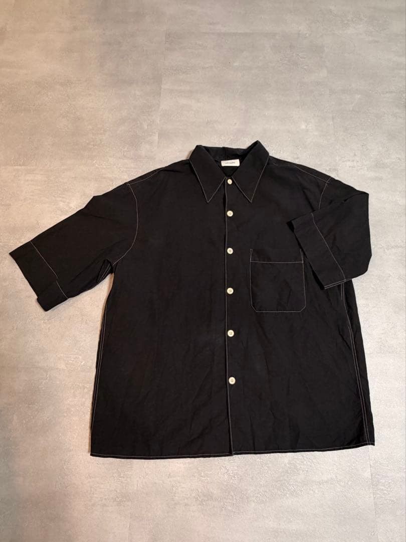 LEMAIRE Open Collar Short-Sleeve Shirt Black 50