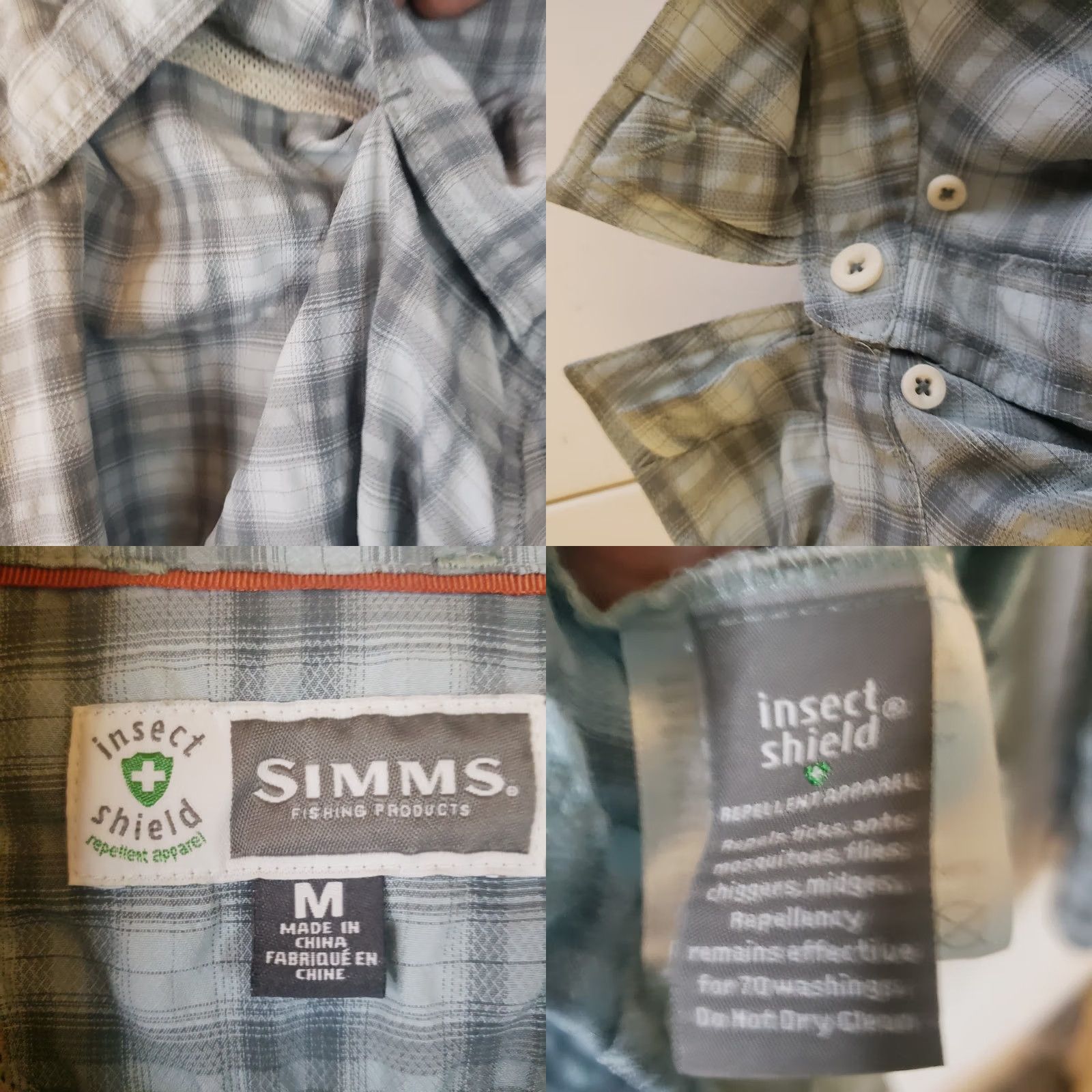 Vintage Simms Button-Up Shirt Men M Long Sleeve Blue Plaid Insect Shield Button-Up Shirt Size US M / EU 48-50 / 2 - 9 Thumbnail