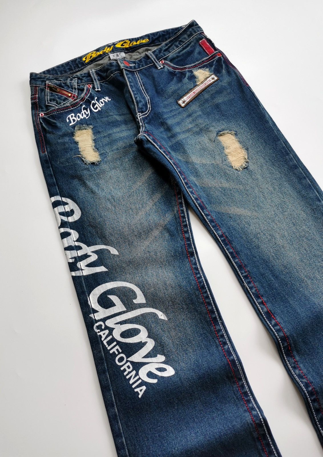 Brain Dead × Gotcha Y2K Gotcha Embroidery Print Vintage Jeans Size US 32 / EU 48 - 3 Thumbnail