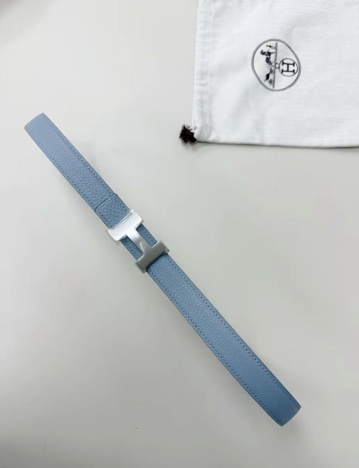 Hermes Blue Leather Belt with Silver H Buckle Size ONE SIZE - 1 Thumbnail