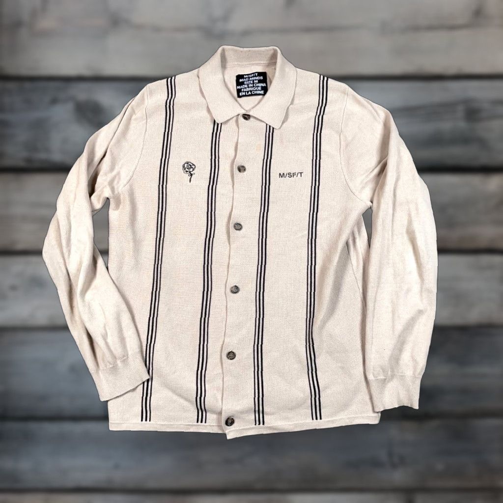 Urban Outfitters VINTAGE Urban Outfitters Men's Cardigan Sweater Adult Medium Beige Striped Knit Fall Winter Size US M / EU 48-50 / 2 - 1 Thumbnail
