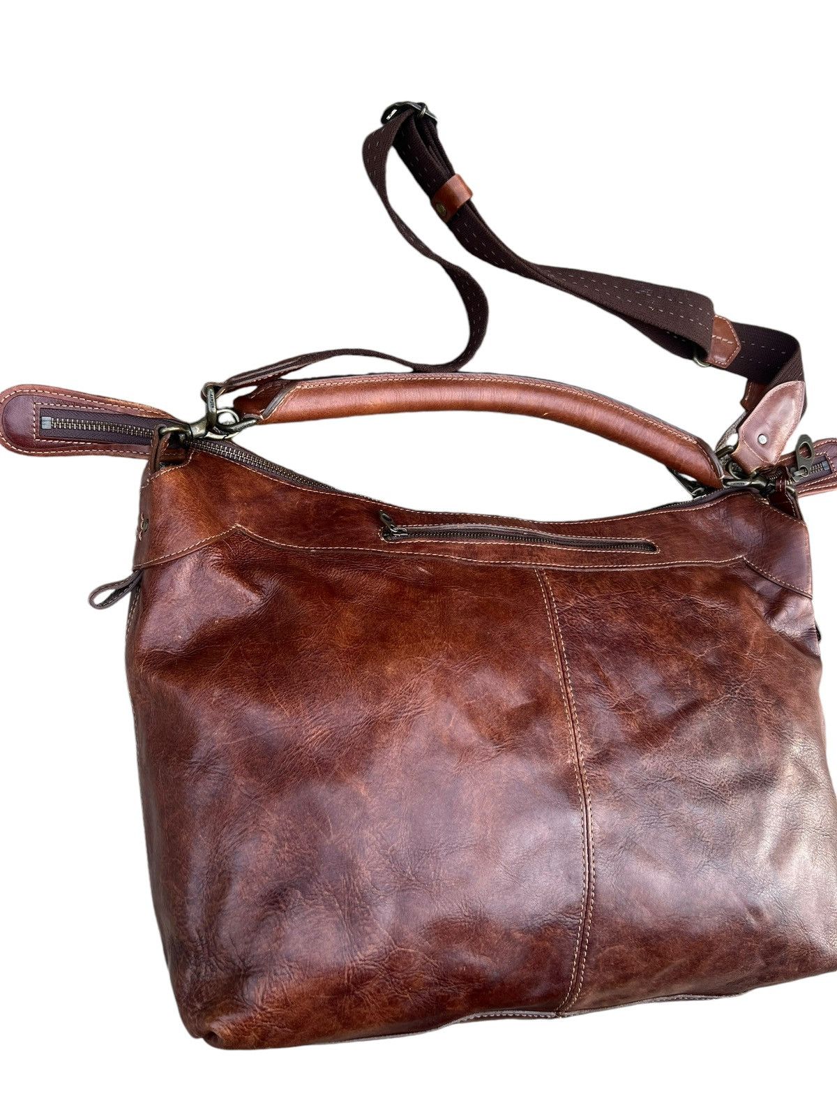 Leather Vintage Aniary Japan Distress Patina Leather 2 Way Bag Size ONE SIZE - 11 Thumbnail