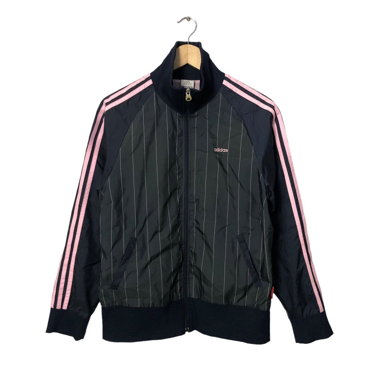 image of Adidas Climaproof Embroidery Logo Zipper Ups Jacket in Blue/Pink, Men's (Size Medium)