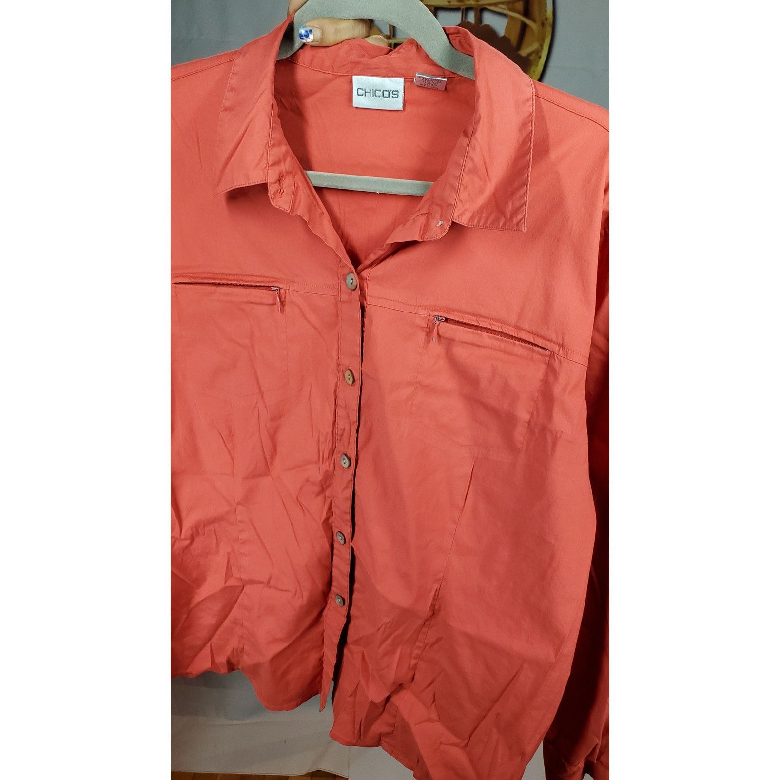 Chicos Chicos Coral Zip Pocket Button Up Shirt Long Sleeve 2 Size L / US 10 / IT 46 - 5 Thumbnail