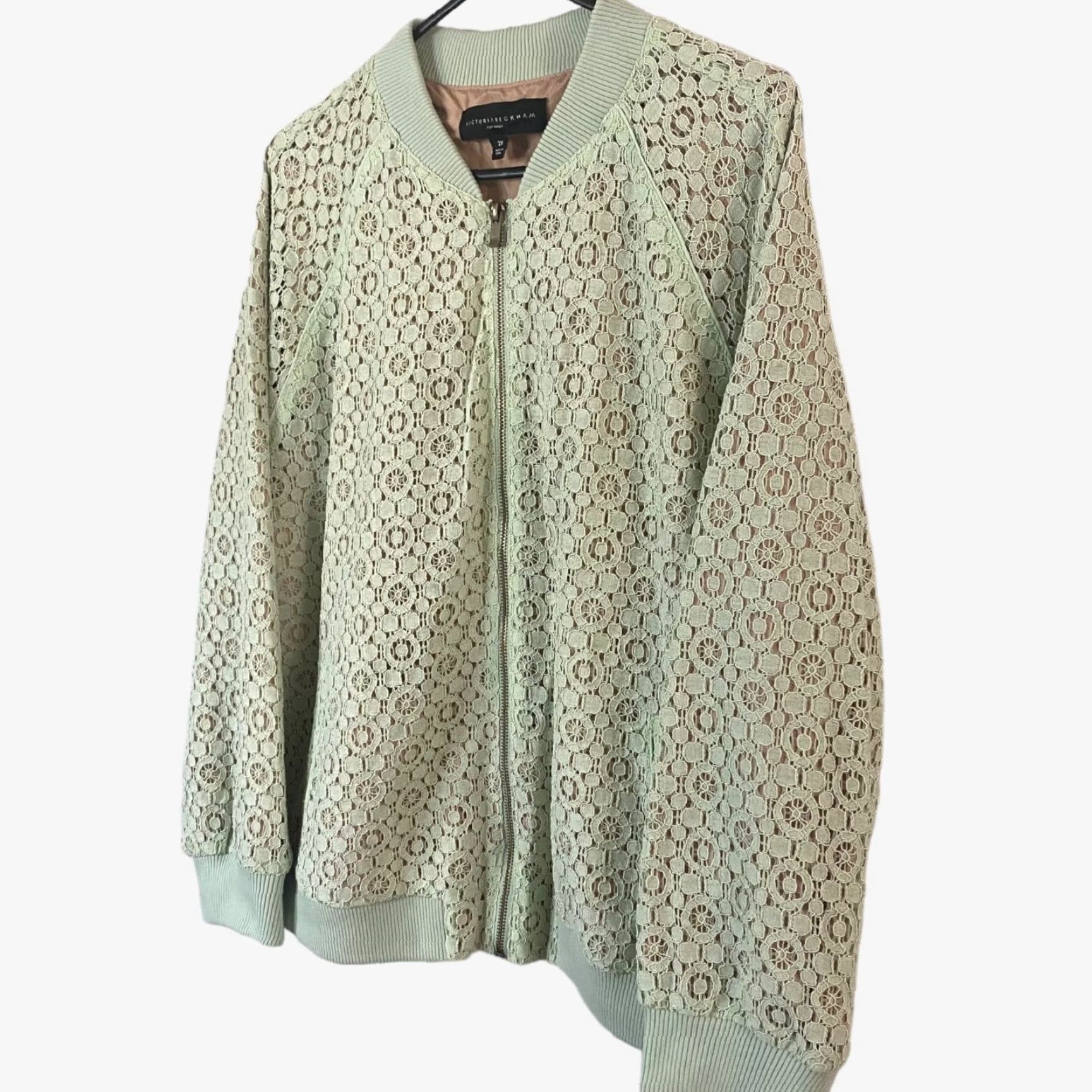 Victoria Beckham Victoria Beckham Mint Green Lace Bomber Jacket Women's 2XL Full Zip Short Sleeve Casual Fashion Size XXL / US 16-18 / IT 52-54 - 2 Thumbnail