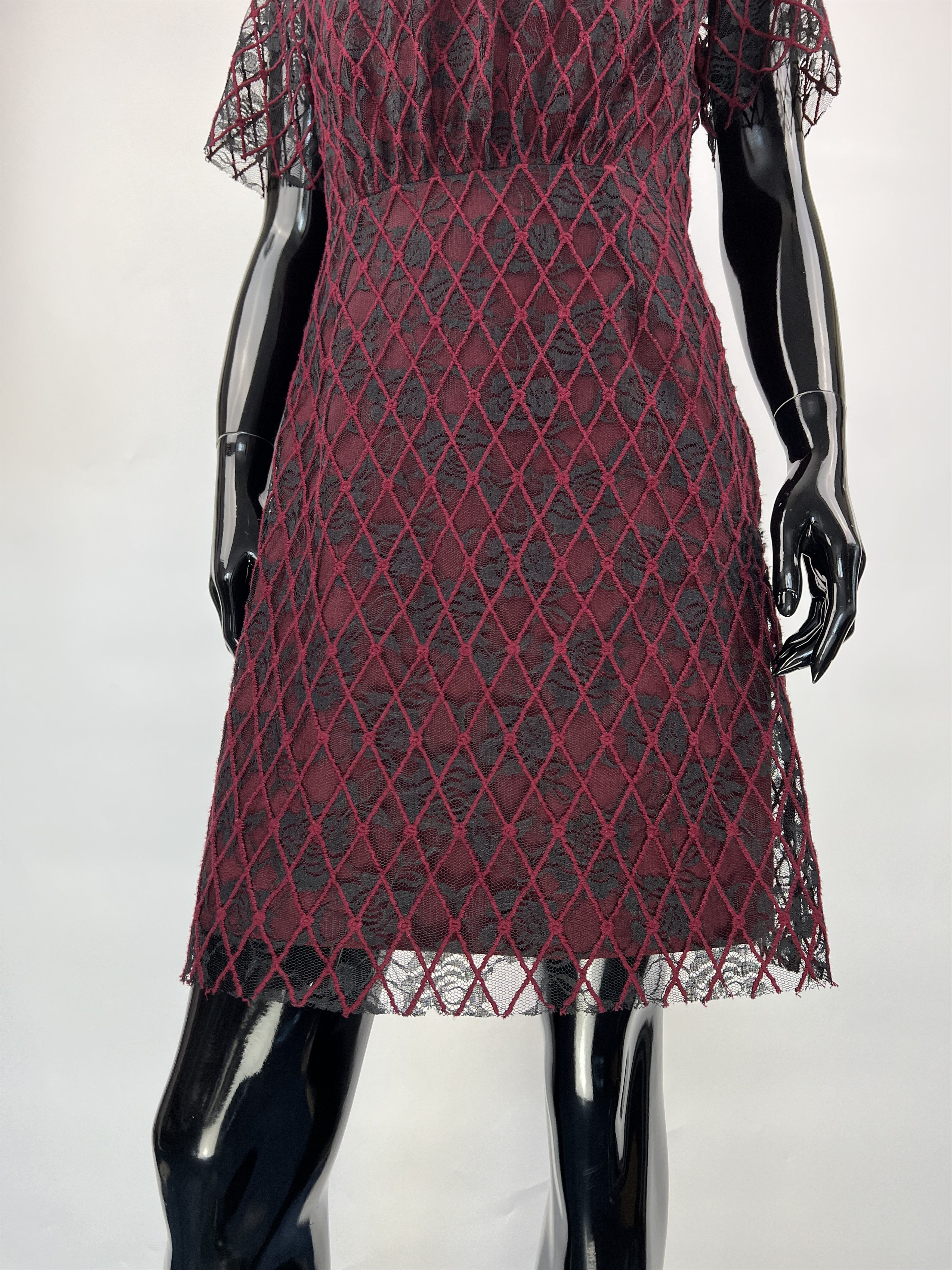Sandro Burgundy Black Lace Short Dress Size 2