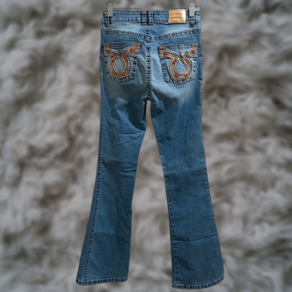 Denime VINTAGE Brenedy Jeans Womens 16 Linda Blue Bootcut Denim Embroidered Rhinestone Medium Wash Girls Women Mens Size 38" / US 16 / IT 52 - 1 Thumbnail