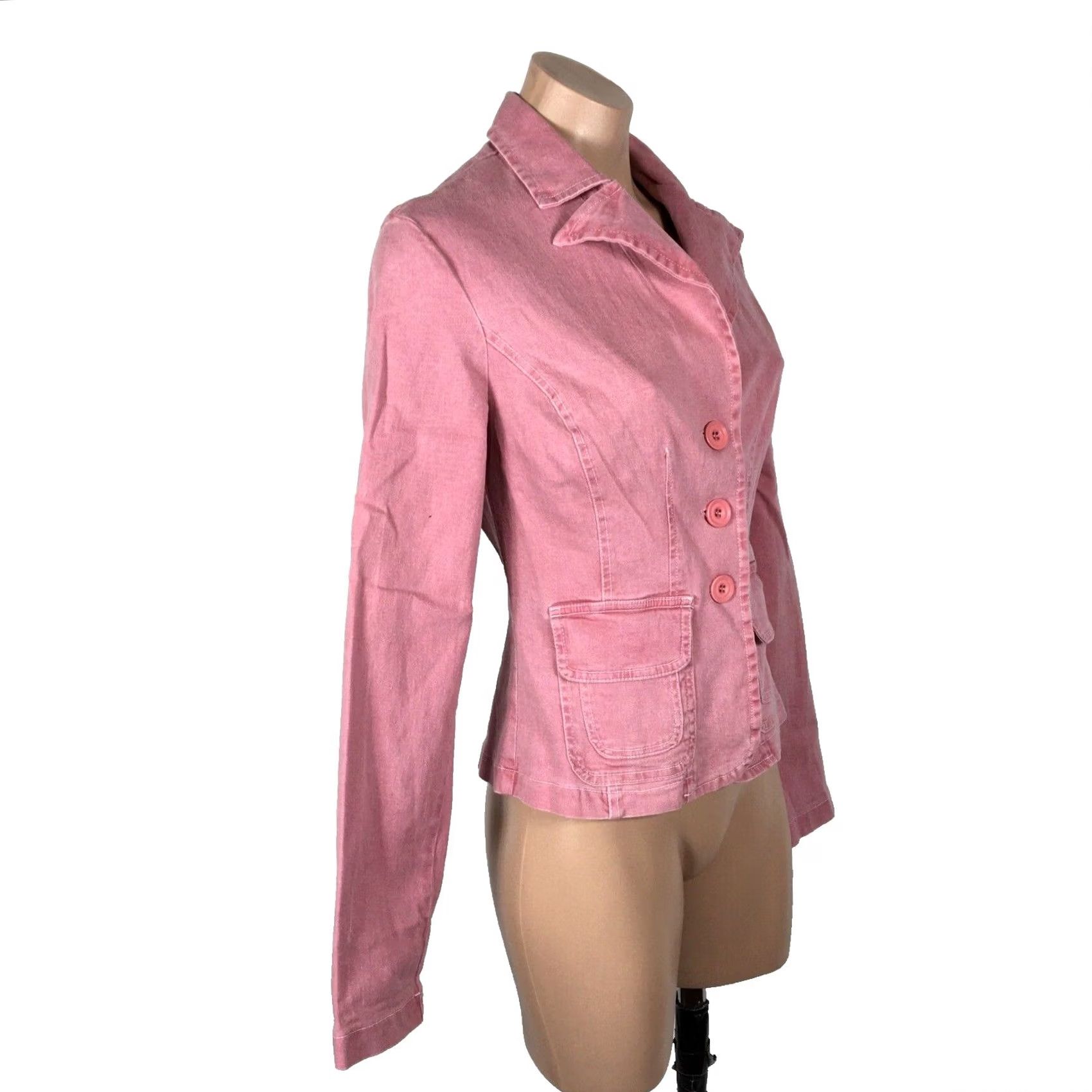 Guess VINTAGE GUESS Blazer Shirt Women XS Pink Red 90s Y2K Denim Cotton Blend USA Made Three Button Distressed Size XS / US 0-2 / IT 36-38 - 4 Thumbnail