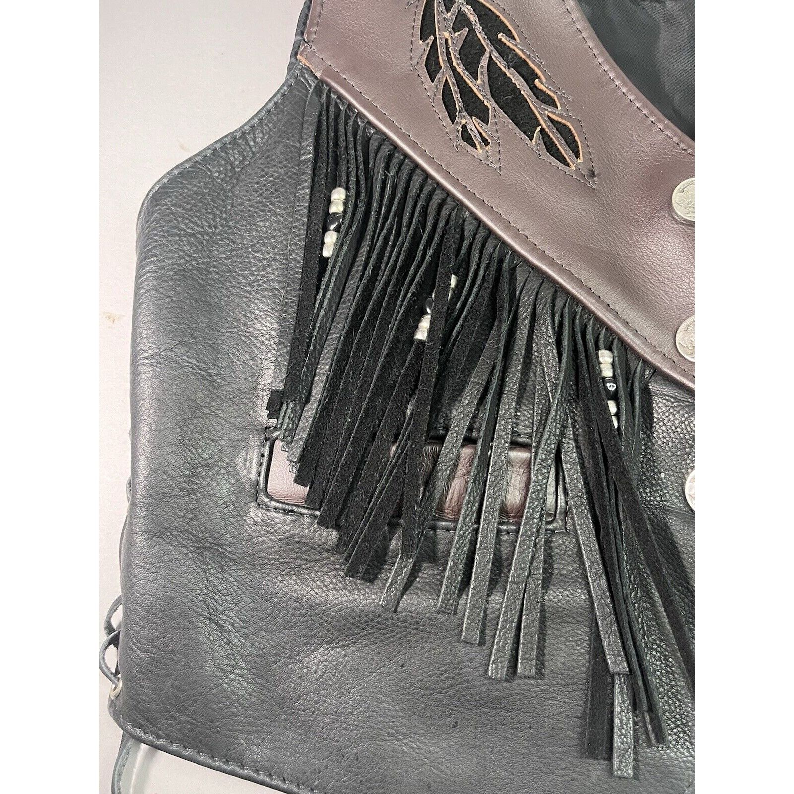 Other TRD Leathers Women's Black Biker Vest Fringe Eagle Inlay Buf Size XL / US 12-14 / IT 48-50 - 4 Thumbnail