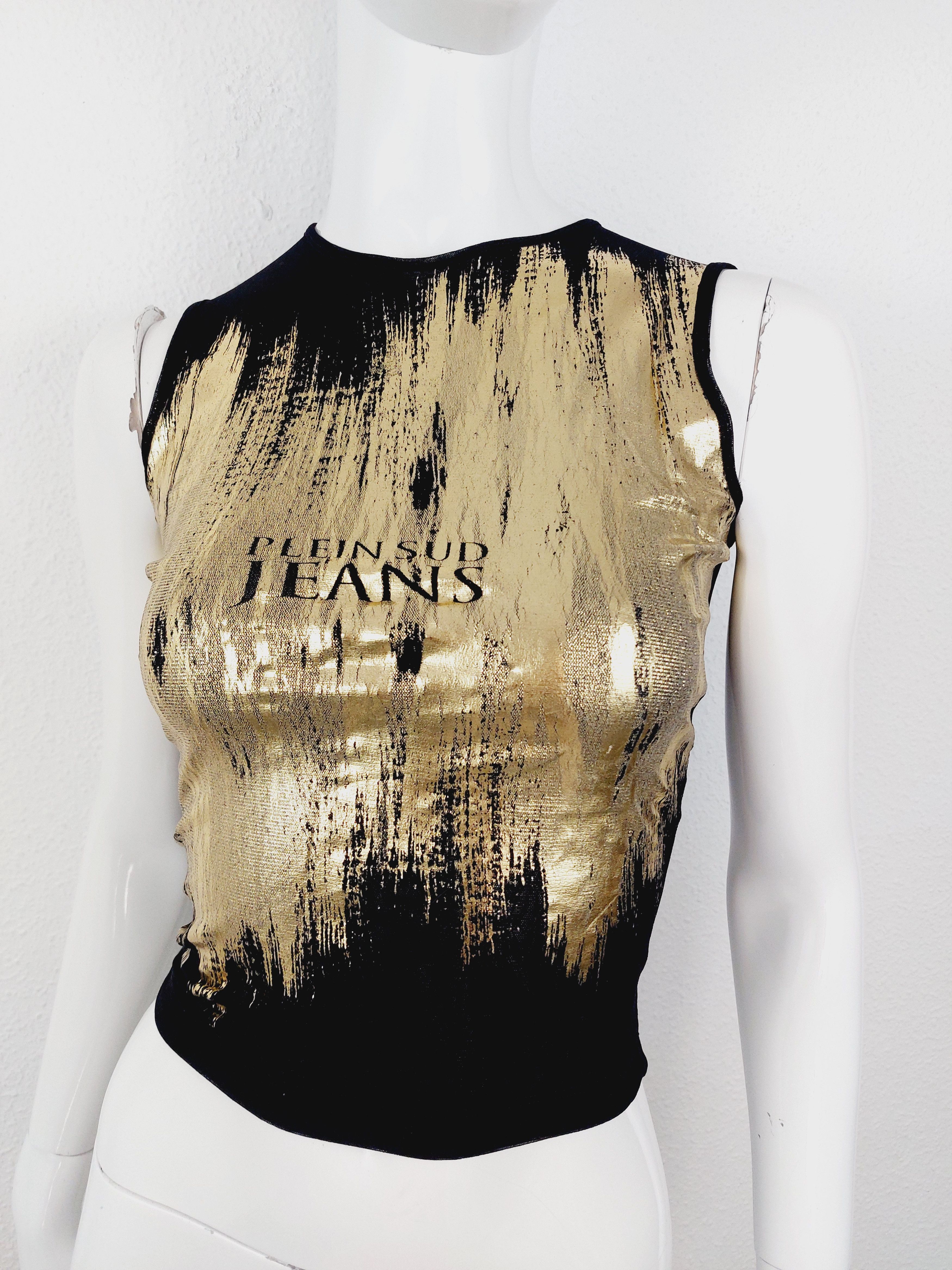plein sud Plein Sud Gold Black Mesh Graffiti Transparent Tank Top Size S / US 4 / IT 40 - 1 Thumbnail