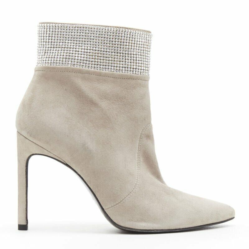 Stuart Weitzman STUART WEITZMAN Highbeams grey fossil suede crystal embellished bootie EU38.5 Size US 8.5 / IT 38.5 - 1 Thumbnail