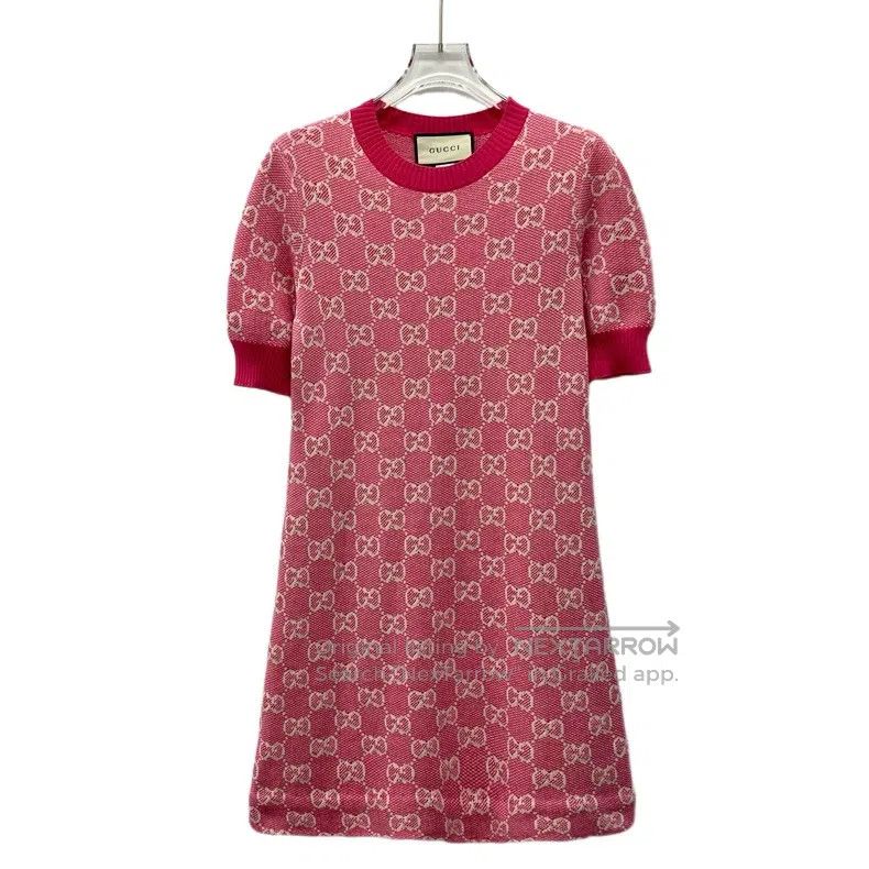 Gucci Gucci Pink logo jacquard full-print wool round-neck short- Size XS / US 0-2 / IT 36-38 - 1 Thumbnail