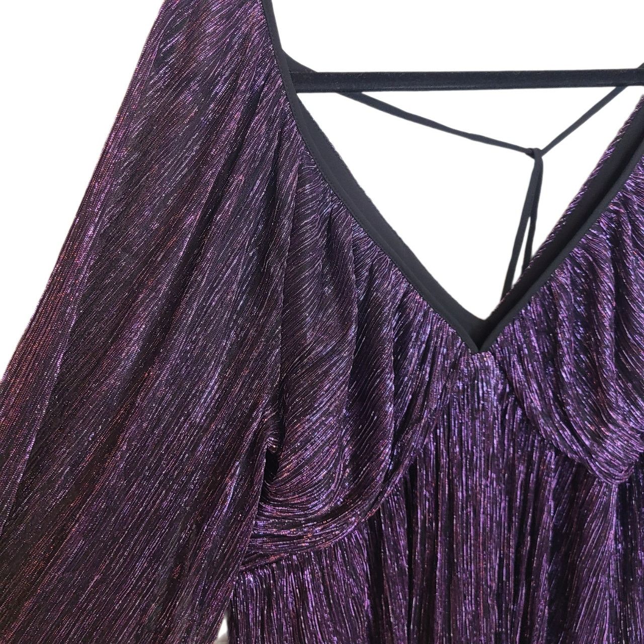 Express Express Y2K Babydoll Top Deep V Purple Metallic Whimsigoth Size L / US 10 / IT 46 - 5 Thumbnail