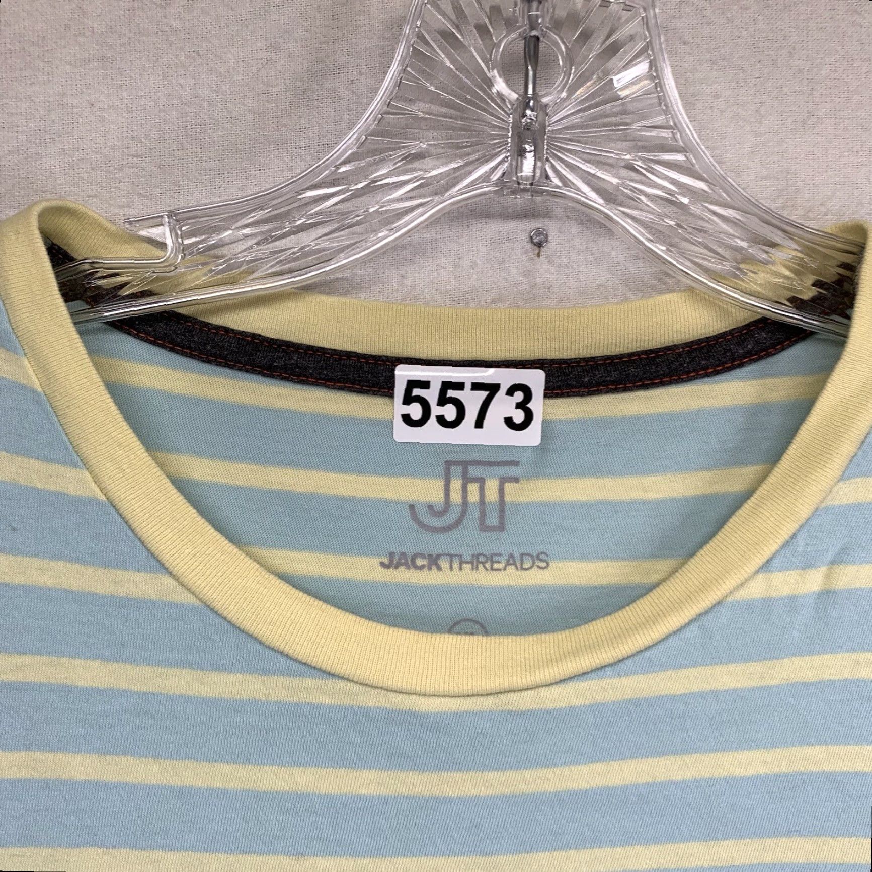 Vintage JACK THREADS Men's T-Shirt Large Striped Blue Yellow 80s Punk USA Size US L / EU 52-54 / 3 - 6 Thumbnail