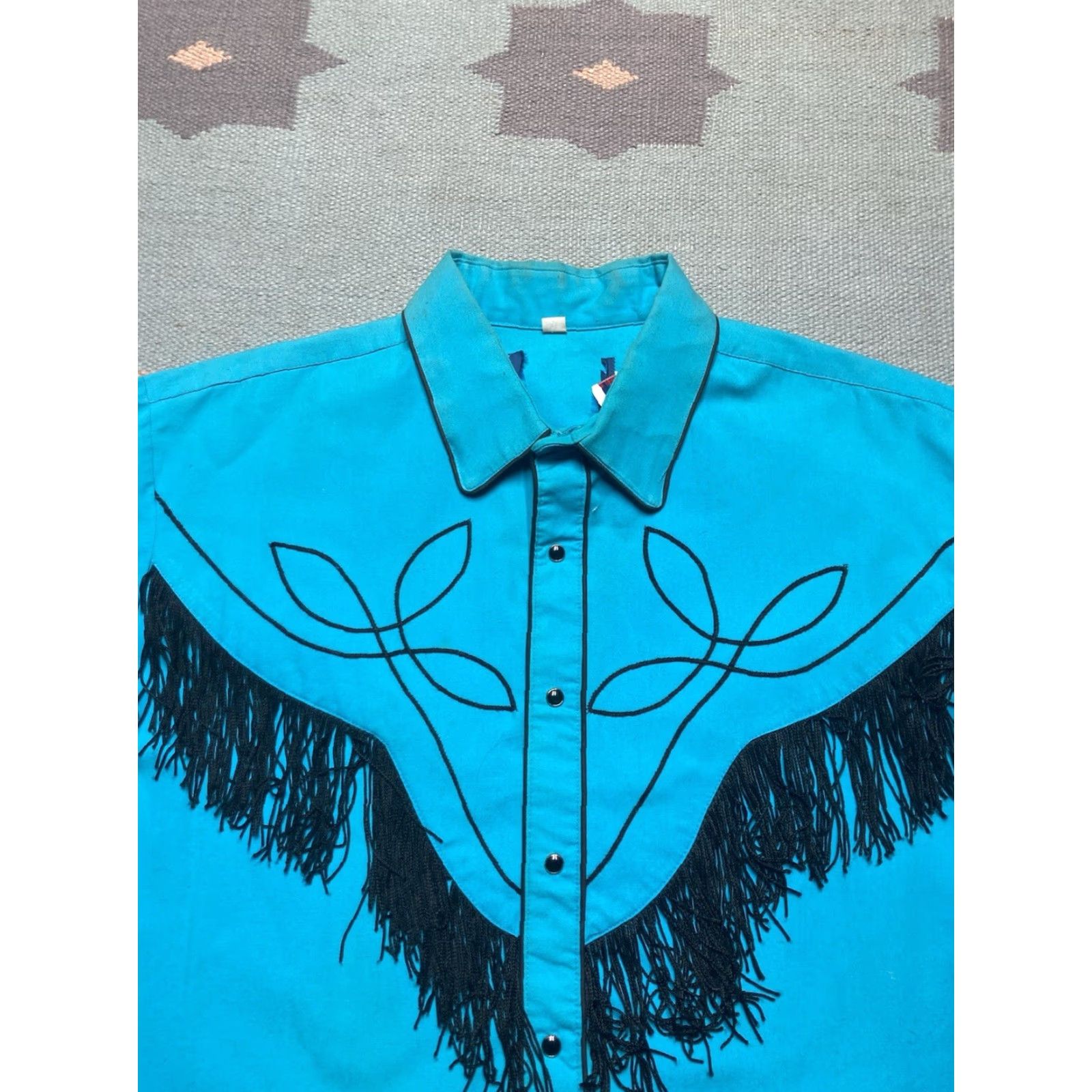 Wrangler VINTAGE Wrangler Pearl snap shirt teal blue fringe tassels western cowboy XL Shirt Mens Long Sleeve Button-Up Size US XL / EU 56 / 4 - 6 Thumbnail