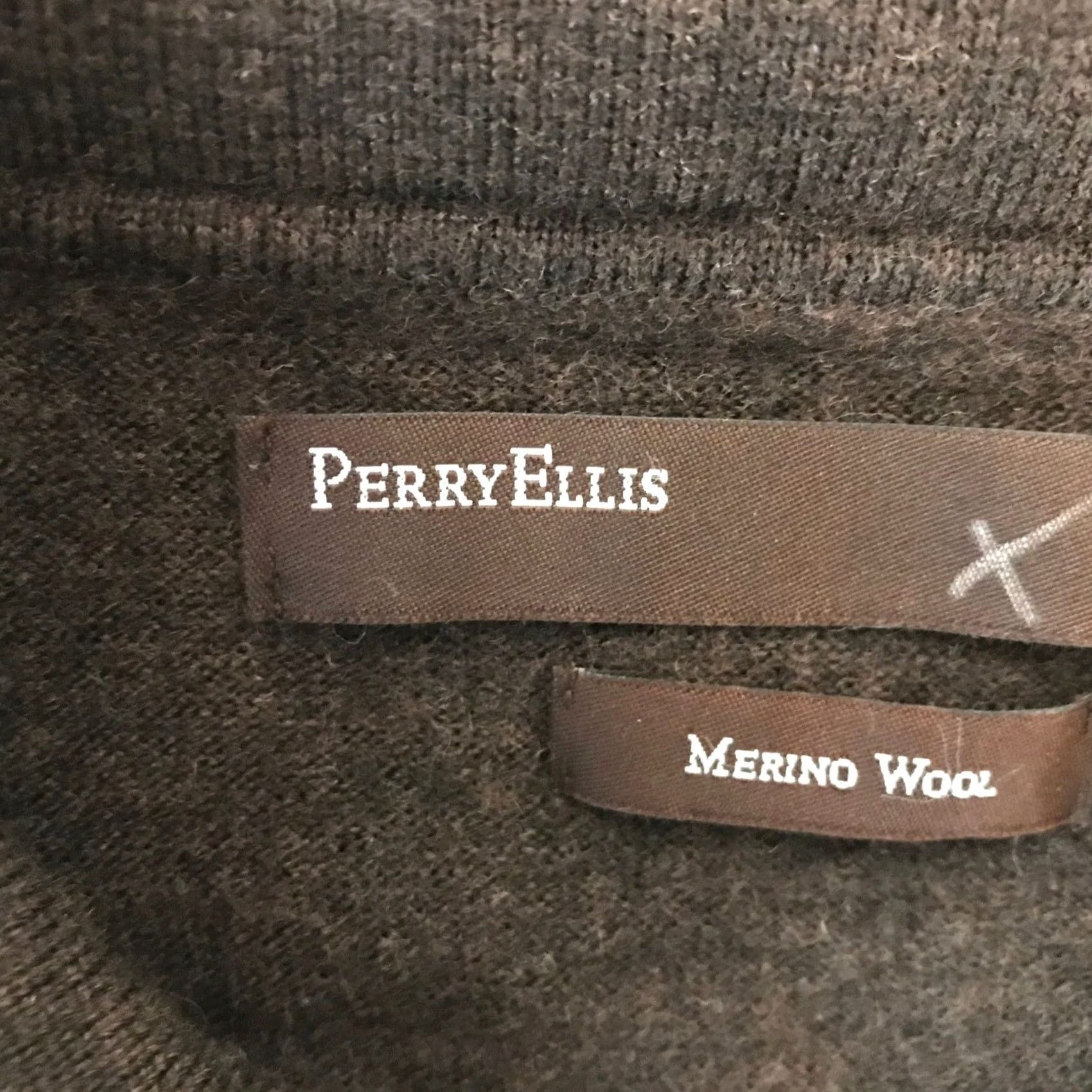 Perry Ellis Perry Ellis Brown 100% Merino Wool Long Sleeve Polo Sweater Diamond Knit Large Size L / US 10 / IT 46 - 7 Thumbnail