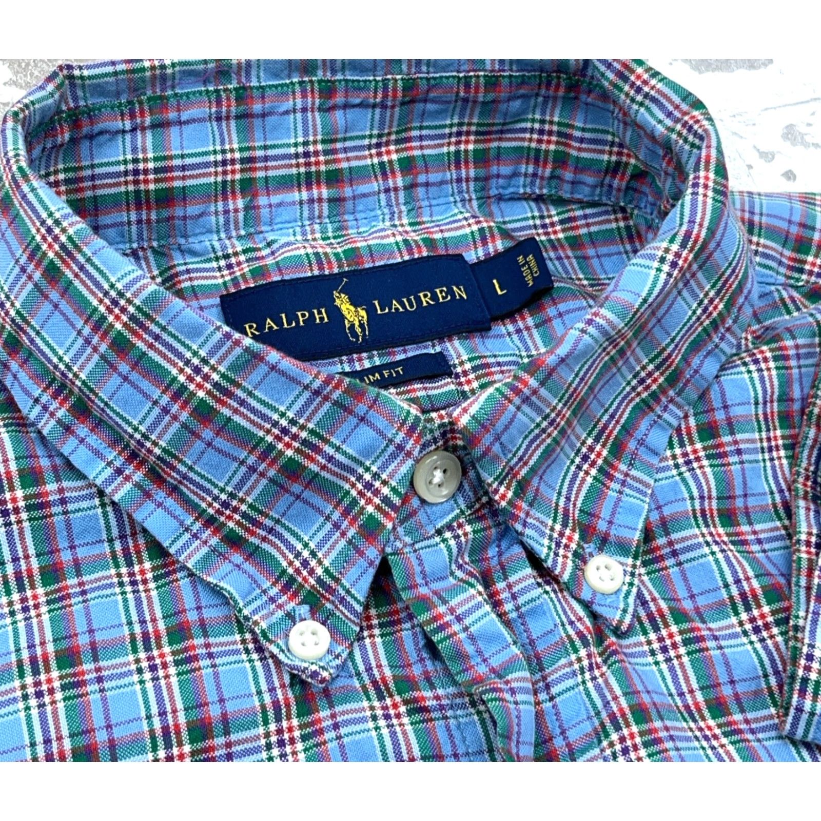 Ralph Lauren Ralph Lauren Shirt Men Large Blue Green Button Up Slim Fit Oxford Plaid Cotton Size US L / EU 52-54 / 3 - 5 Thumbnail